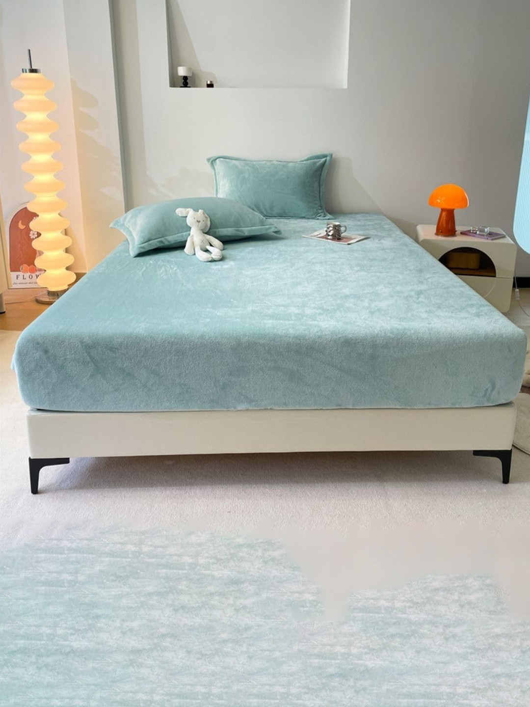 THE little BIG STORE Turquoise Blue 150 TC Woolen Fitted King Bedsheet Set 1.98 m x 1.82 m