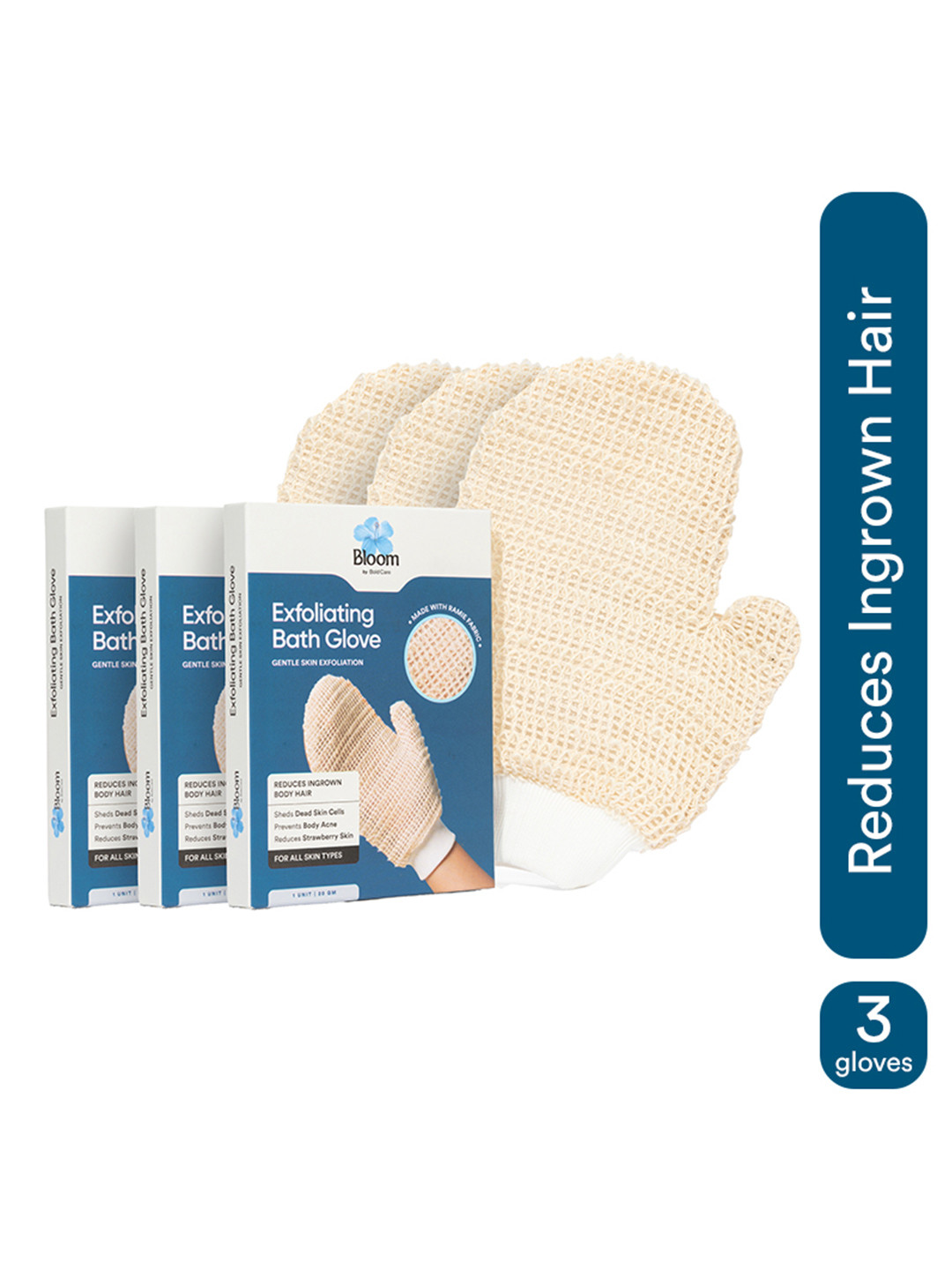 Bloom Set Of 3 Exfoliating Bath Gloves For Sensitive Skin