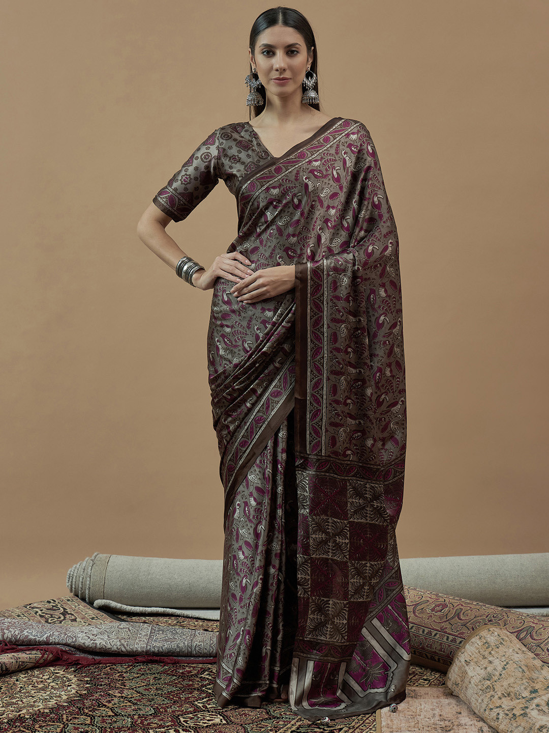 Saree mall Poly Crepe Designer Block Print Sarees