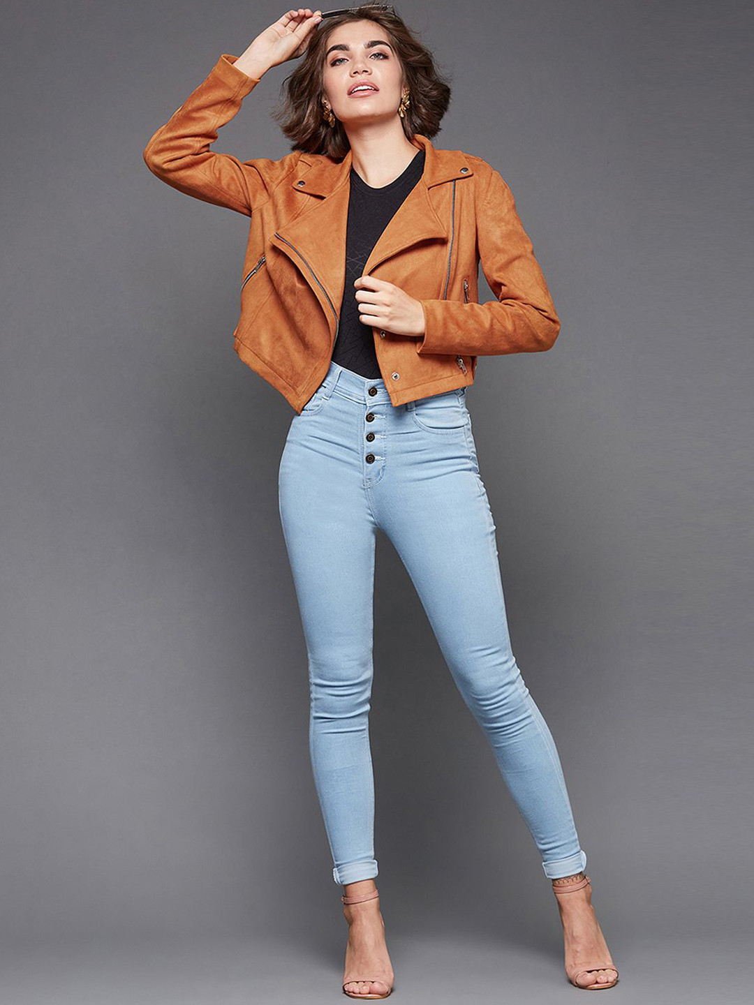 Miss Chase Women Geometric Crop Biker Jacket