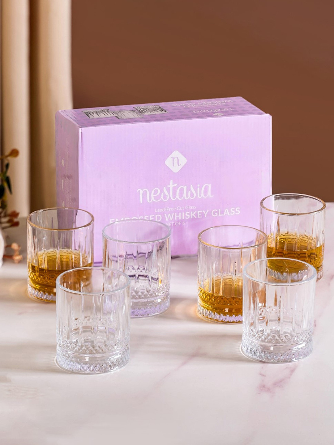 Nestasia  6 Pcs Premium Ribbed Whiskey Glasses 250ml