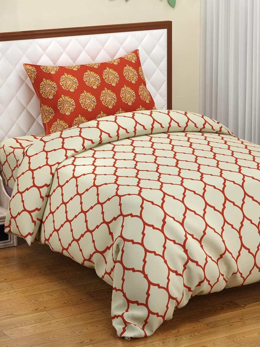 Trance Home Linen 200TC Zippered Single Rajai Cover/Blanket Cover with 1 Pillow Cover