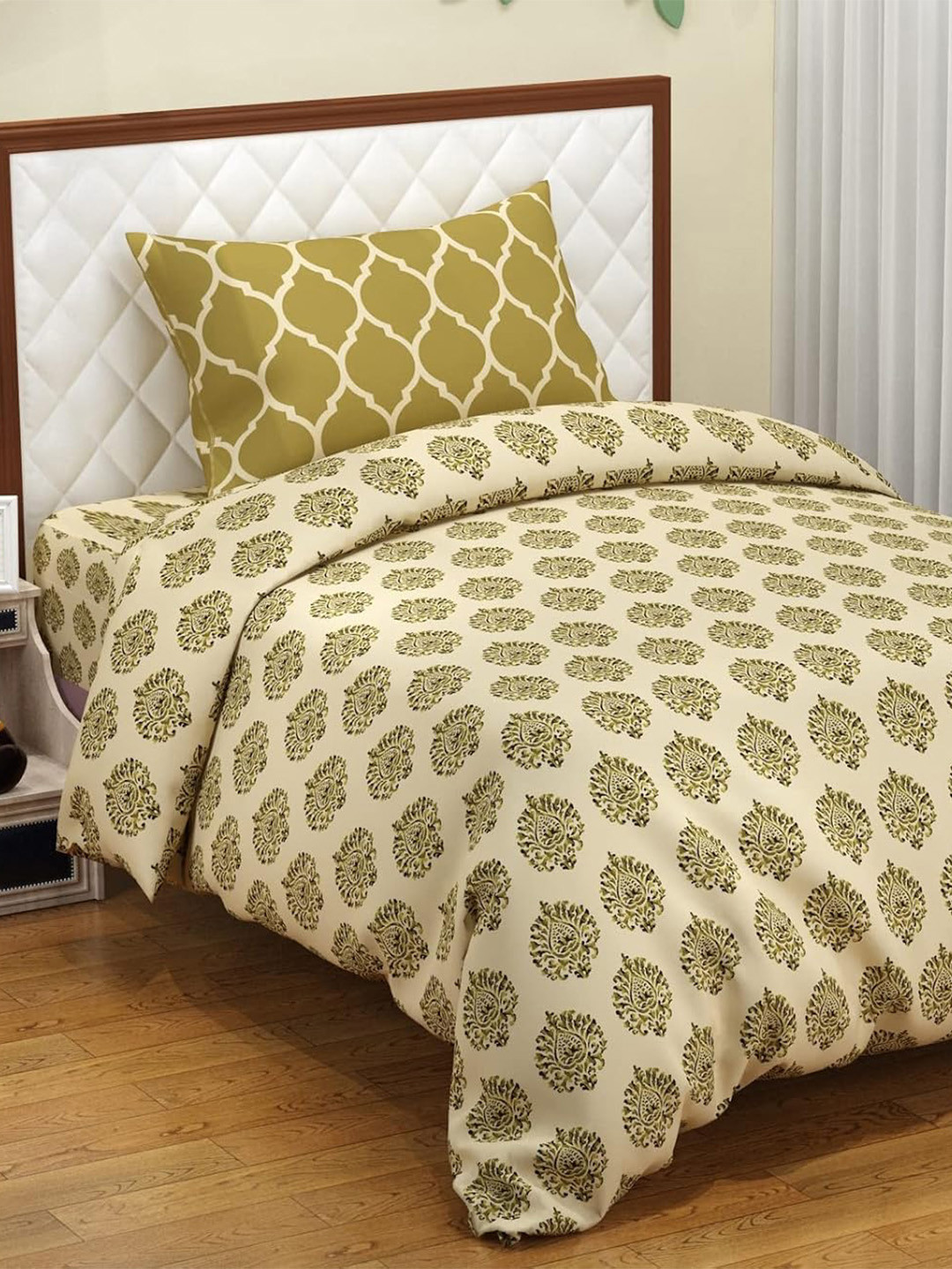 Trance Home Linen 200TC Zippered Single Rajai Cover/Blanket Cover with 1 Pillow Cover