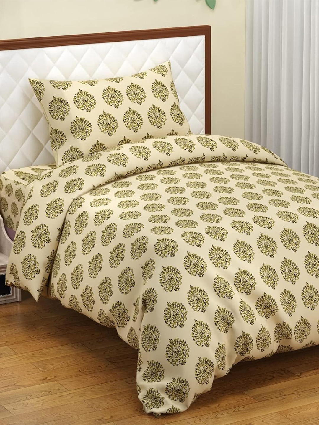 Trance Home Linen 200TC Zippered Single Rajai Cover/Blanket Cover with 1 Pillow Cover