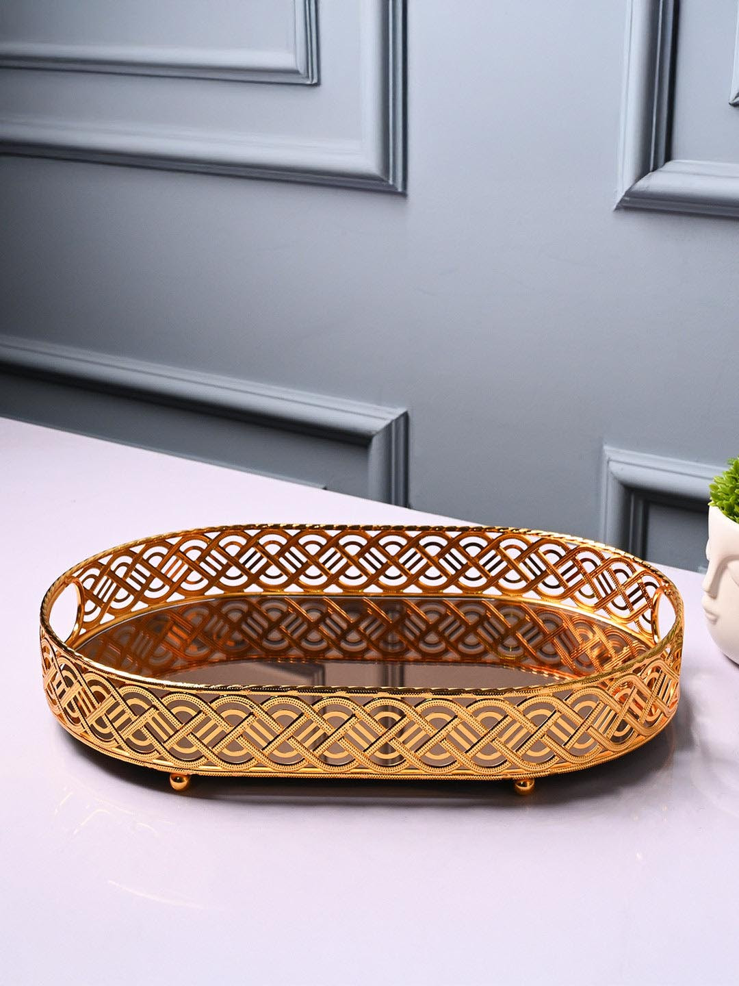 MARKET99 Von Casa Gold-Toned Water Proof Glossy Serving Tray