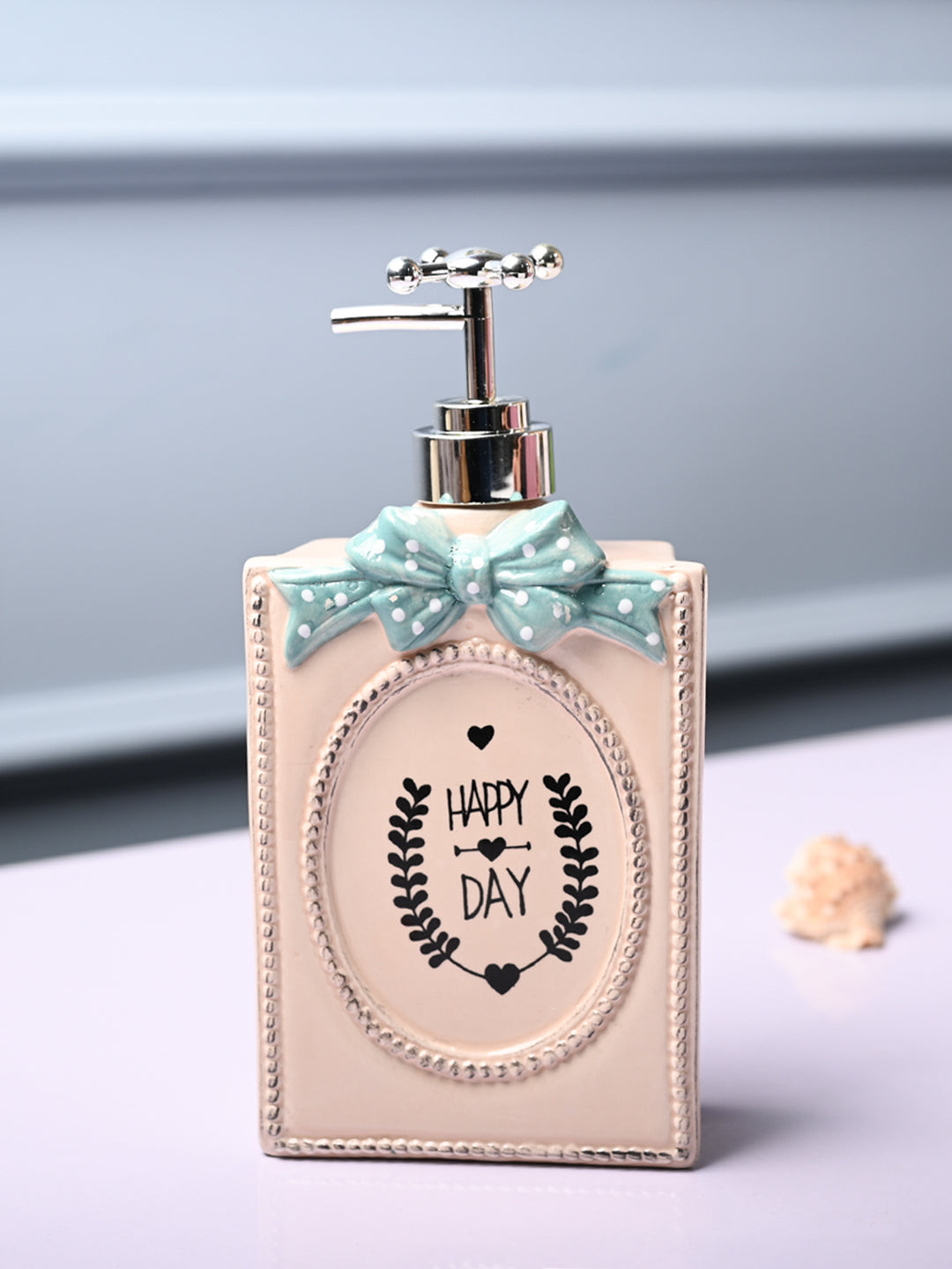 MARKET99 Cream Happy Day Printed Rectangle Ceramic Waterproof Soap Dispenser -750 ml