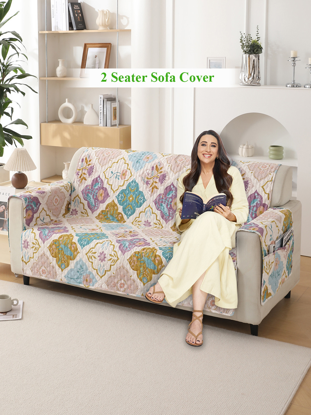 HOKIPO Purple & White Printed Polyester 3 Seater Sofa Cover