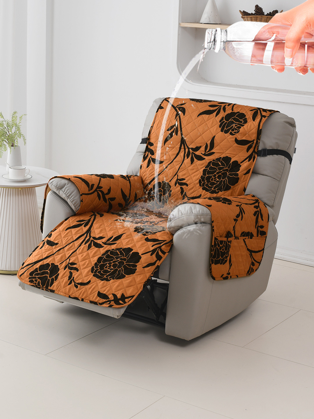 HOKIPO Copper-Toned & Black Printed Polyester Waterproof Recliner Sofa Cover