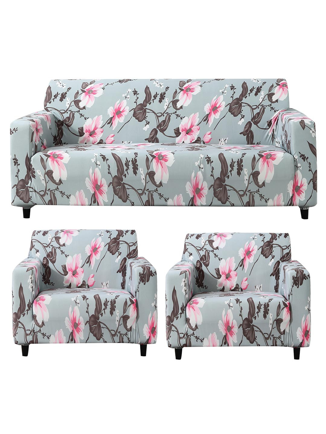 HOKIPO Grey 3Pcs Elastic 3 Seater and 2 Seater Stretchable Sofa Cover