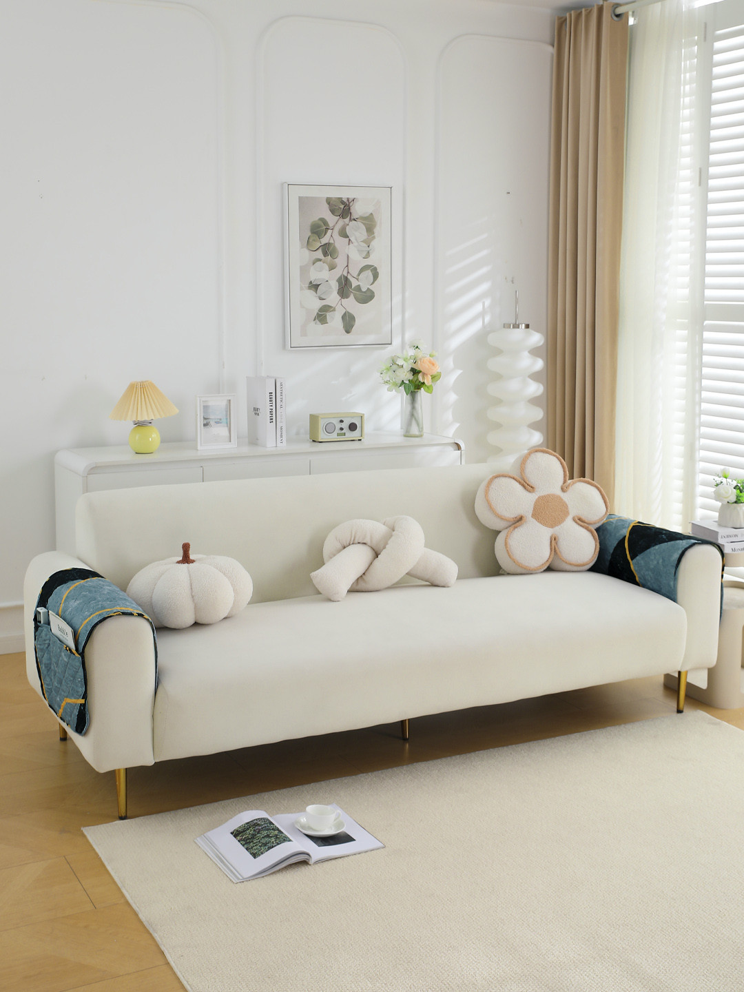 HOKIPO Set of 2 Multicolor Printed Waterproof with Pockets Armrest Cover for Sofa