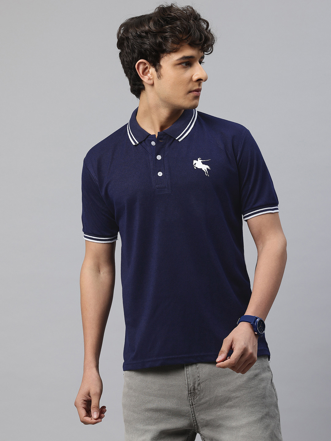 POSHAX Brand Logo Print Polo Collar T-shirt
