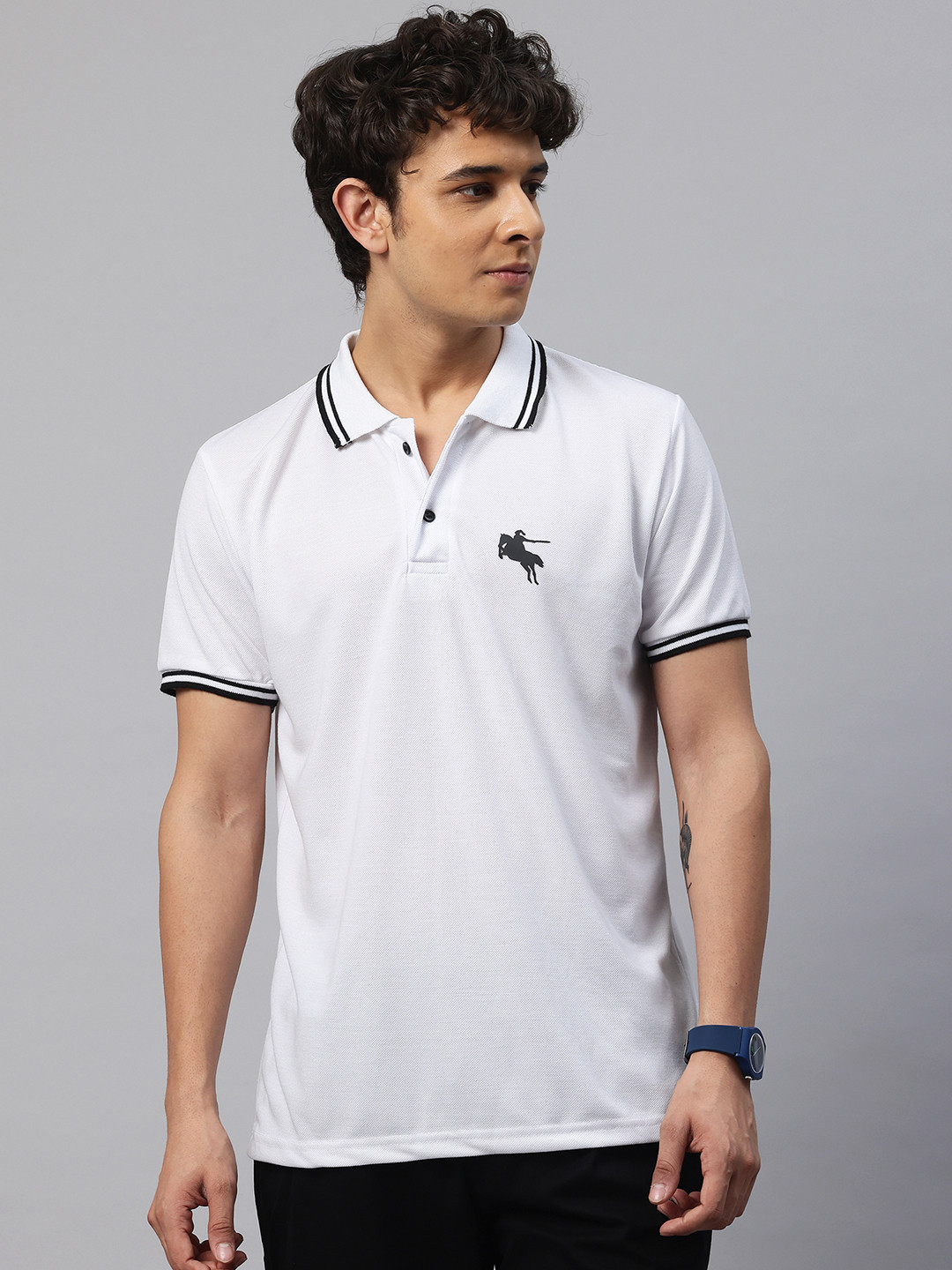 POSHAX Brand Logo Print Polo Collar Longline T-shirt