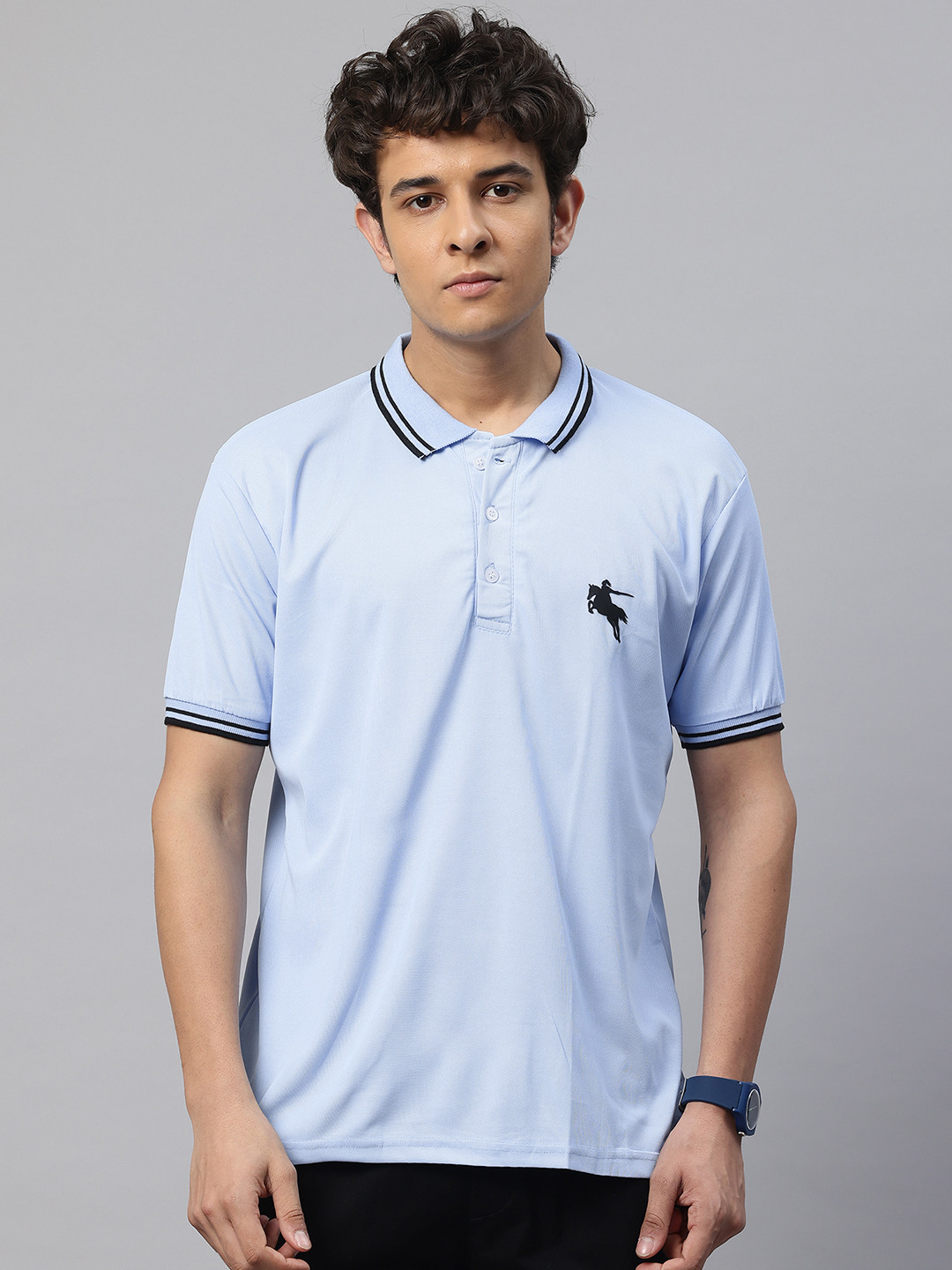 POSHAX Brand Logo Print Polo Collar Drop-Shoulder Sleeves T-shirt