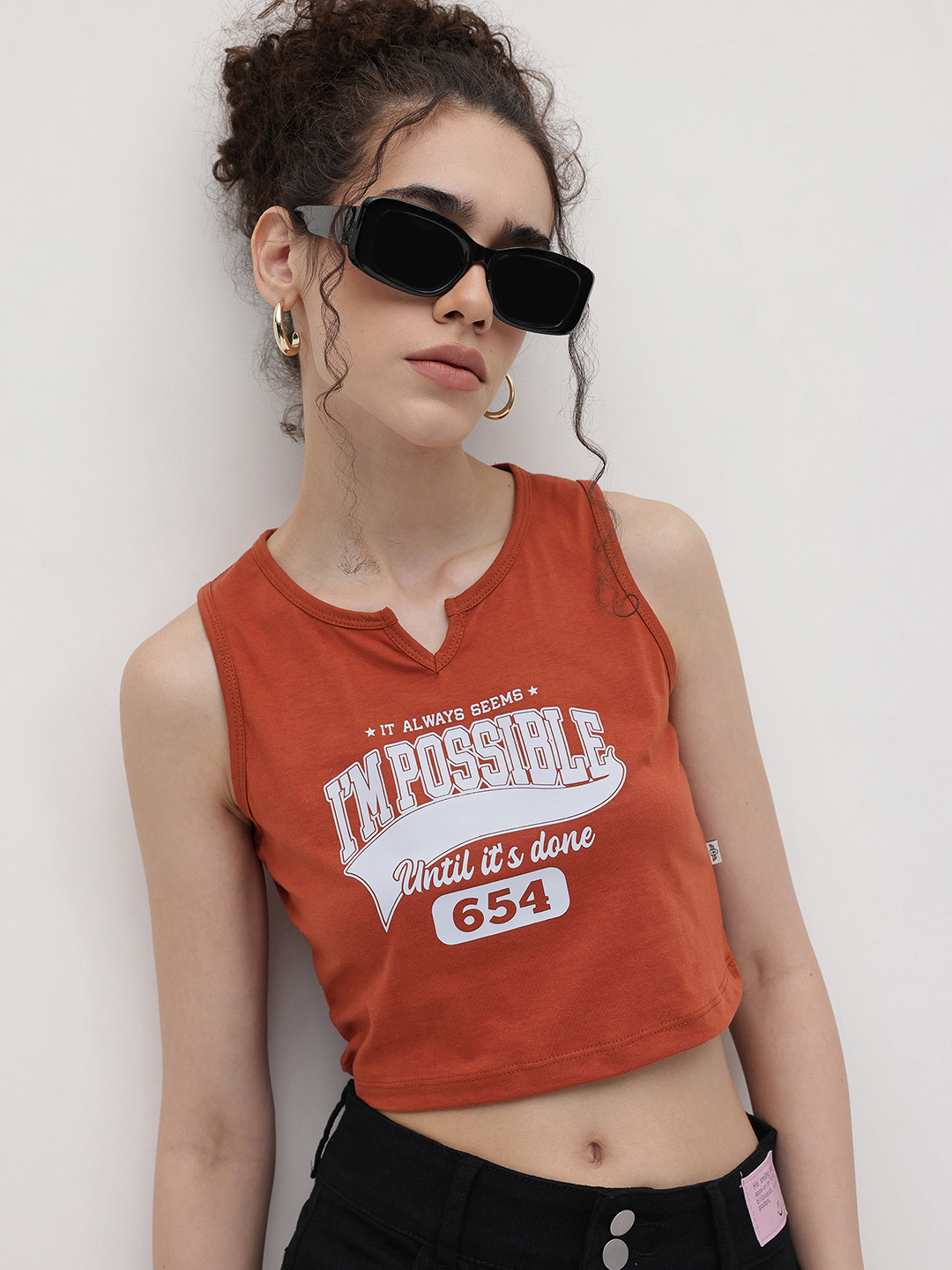 The Roadster Life Co. Printed Sleeveless Slim Perfect T-shirt