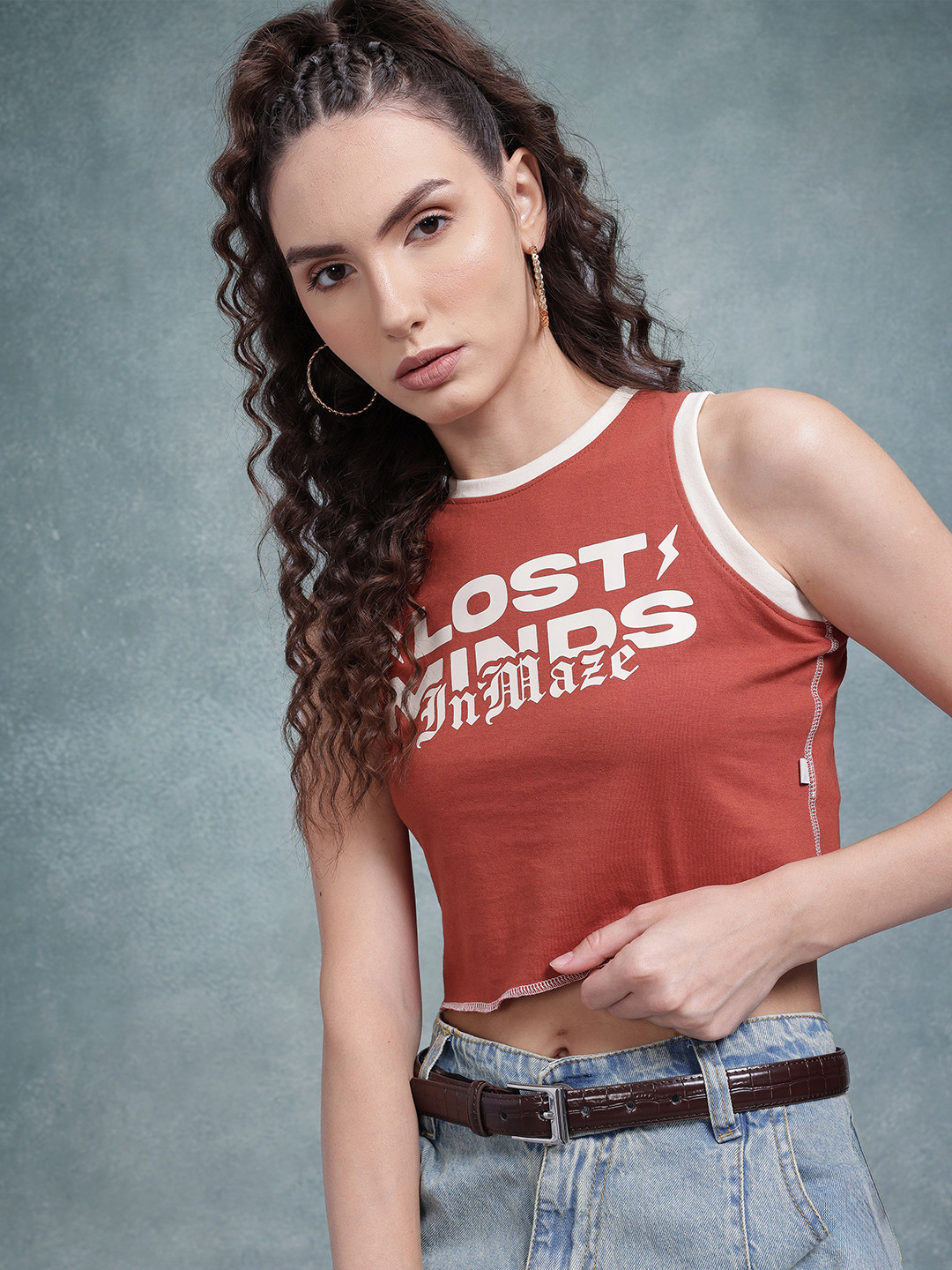 The Roadster Life Co. Women Typography Printed Crop Tank T-shirt
