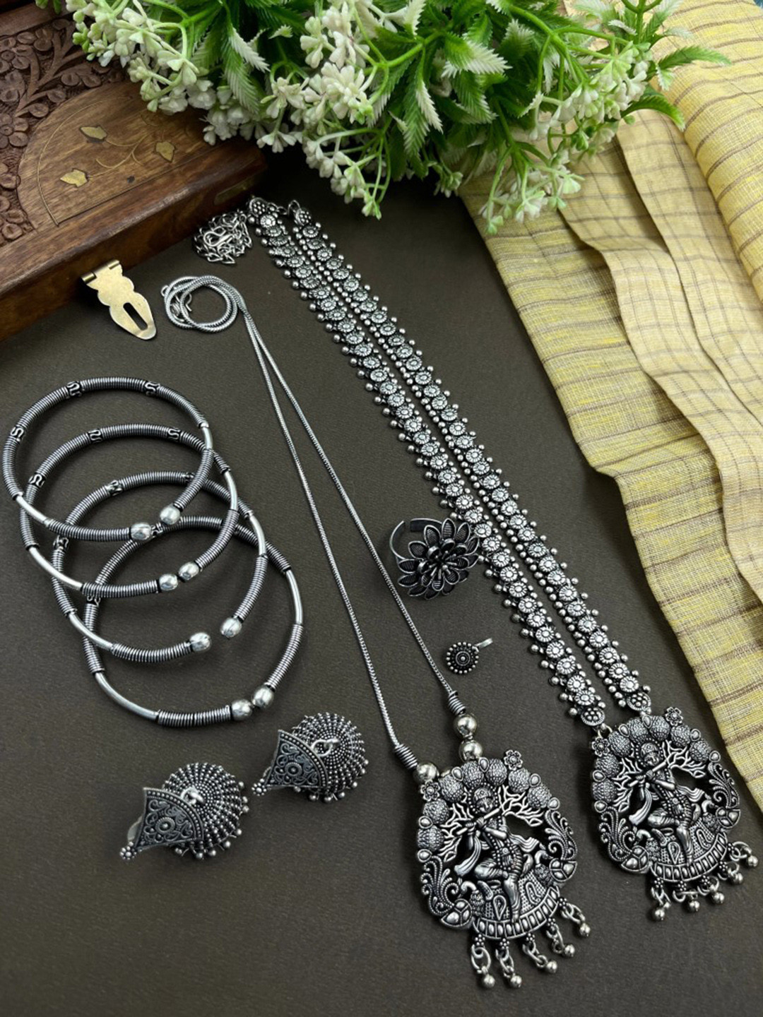 NAMAN ARTS Silver Plated Oxidised Jewellery Set