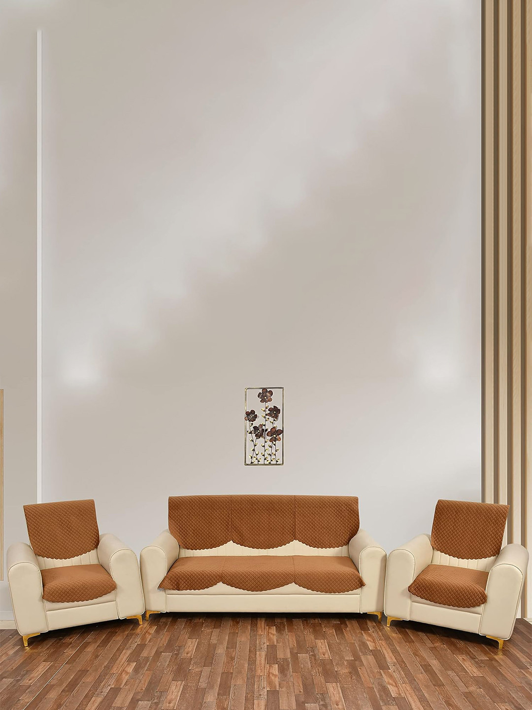 Bajo's Brown 6 Pieces Self Design Velvet 5-Seater Sofa Covers