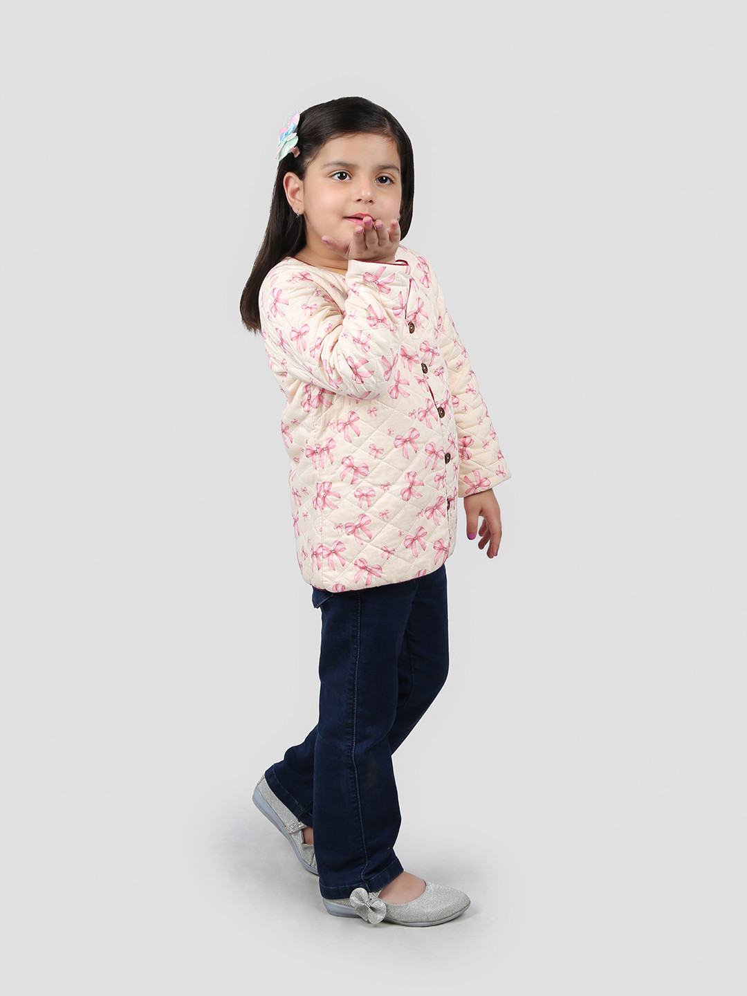 EARTHY TWEENS Girls Floral Insulator Quilted Jacket with Embroidered