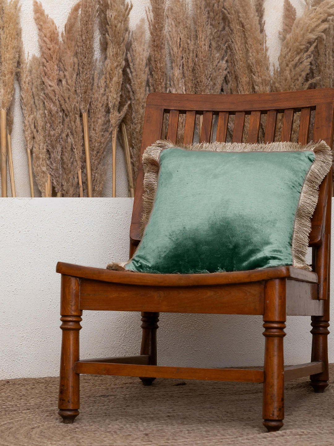 BELIHODE Set of 2 Hemlock Green Ash Fringed Velvet Cushion Cover