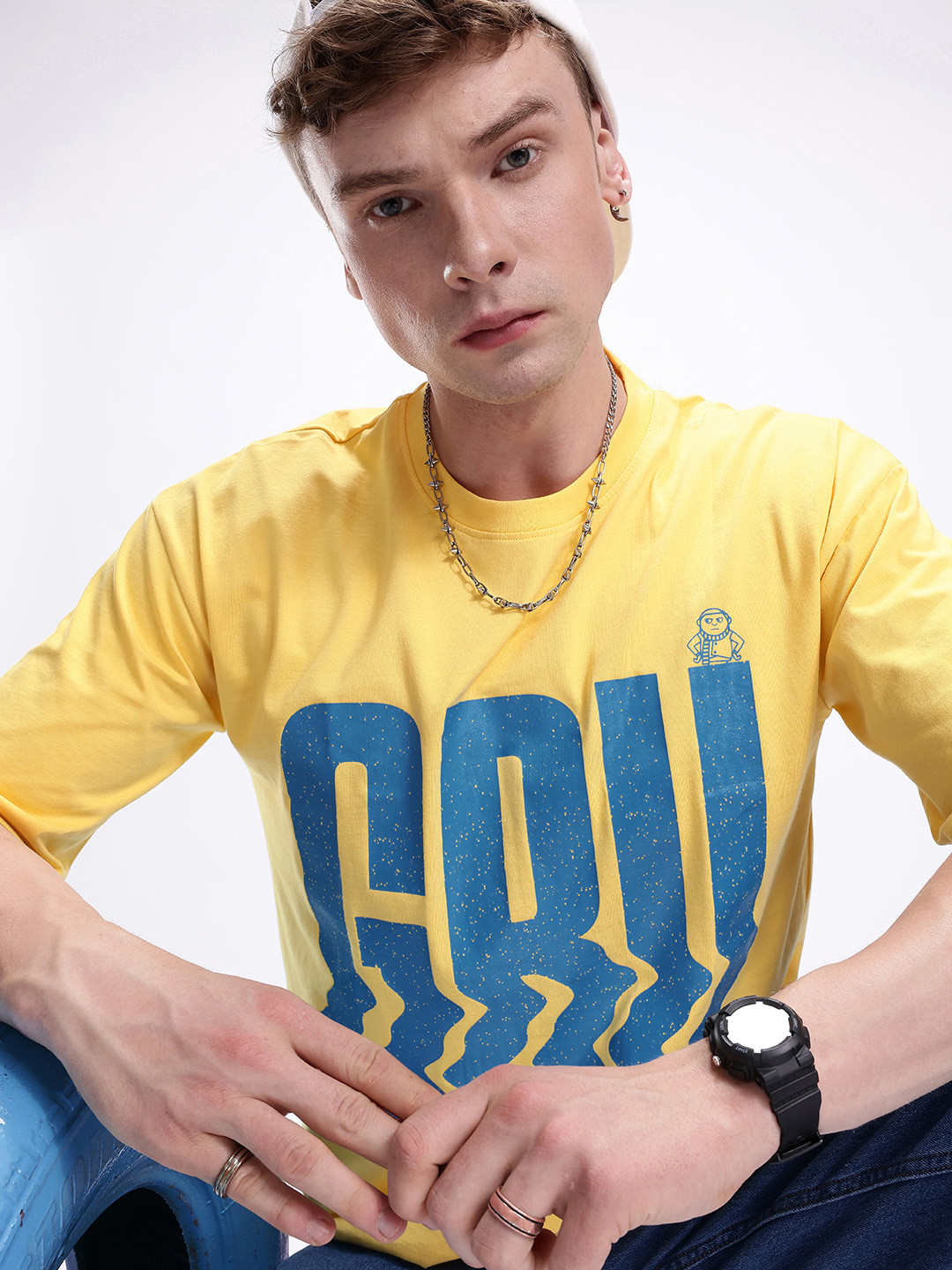 Kook N Keech Men Gru Printed Drop-Shoulder Sleeves Oversized Pure Cotton T-shirt