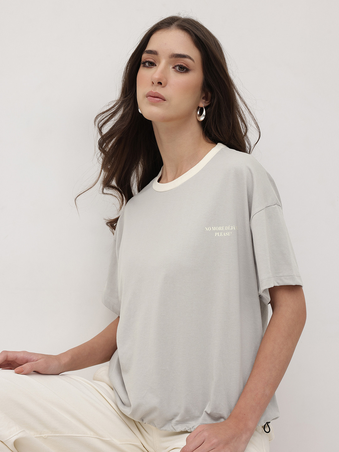 The Roadster Life Co. Women Printed Relaxed Fit Toggle Hem T-shirt