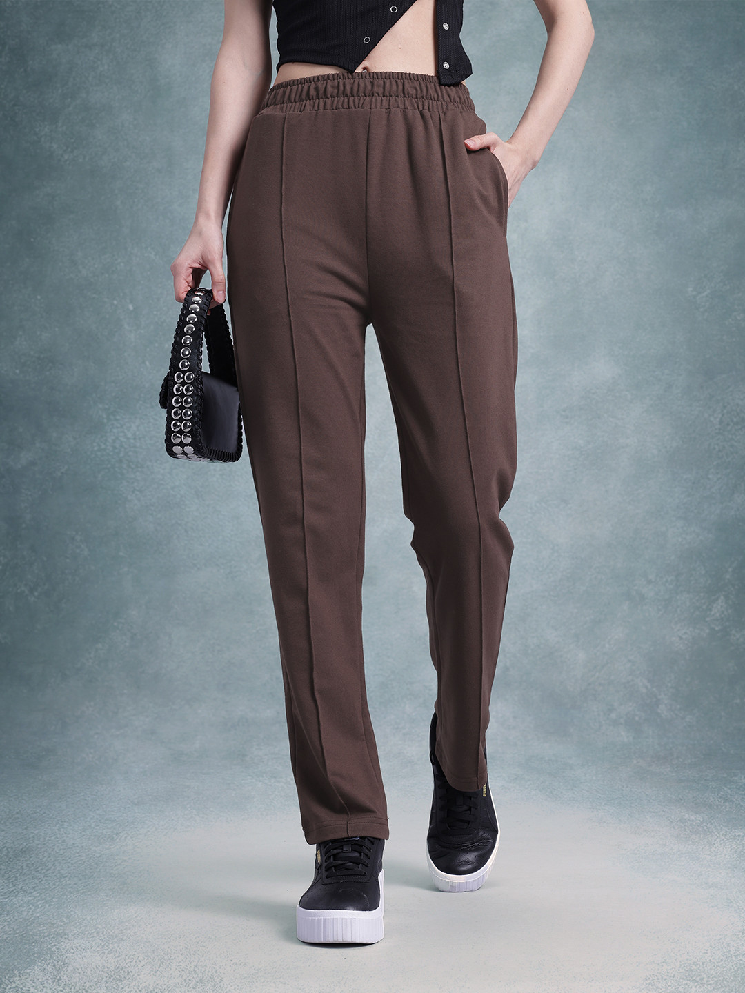 The Roadster Life Co. Women Mocha Mousse Front Seam Track Pants