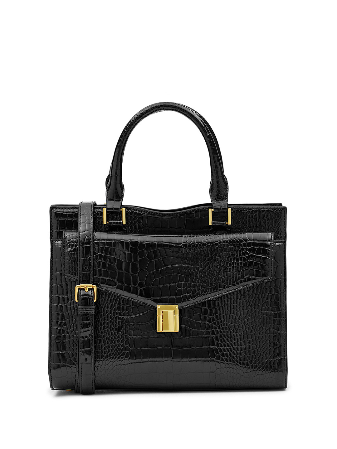MIRAGGIO Alison Black Textured Crossbody Bag With Adjustable & Detachable Strap