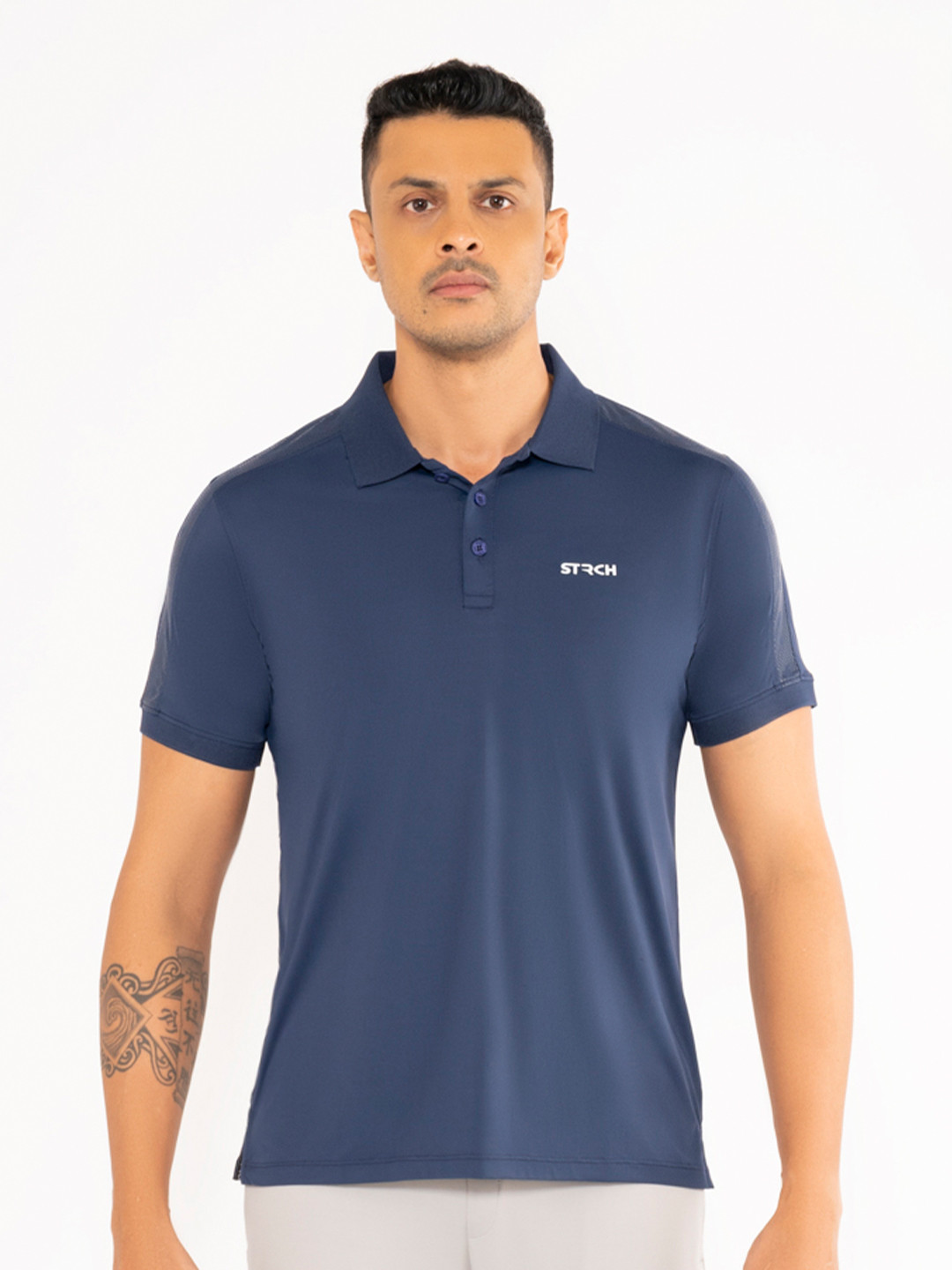 STRCH Men Mandarin Collar Anti Odour Pockets T-shirt