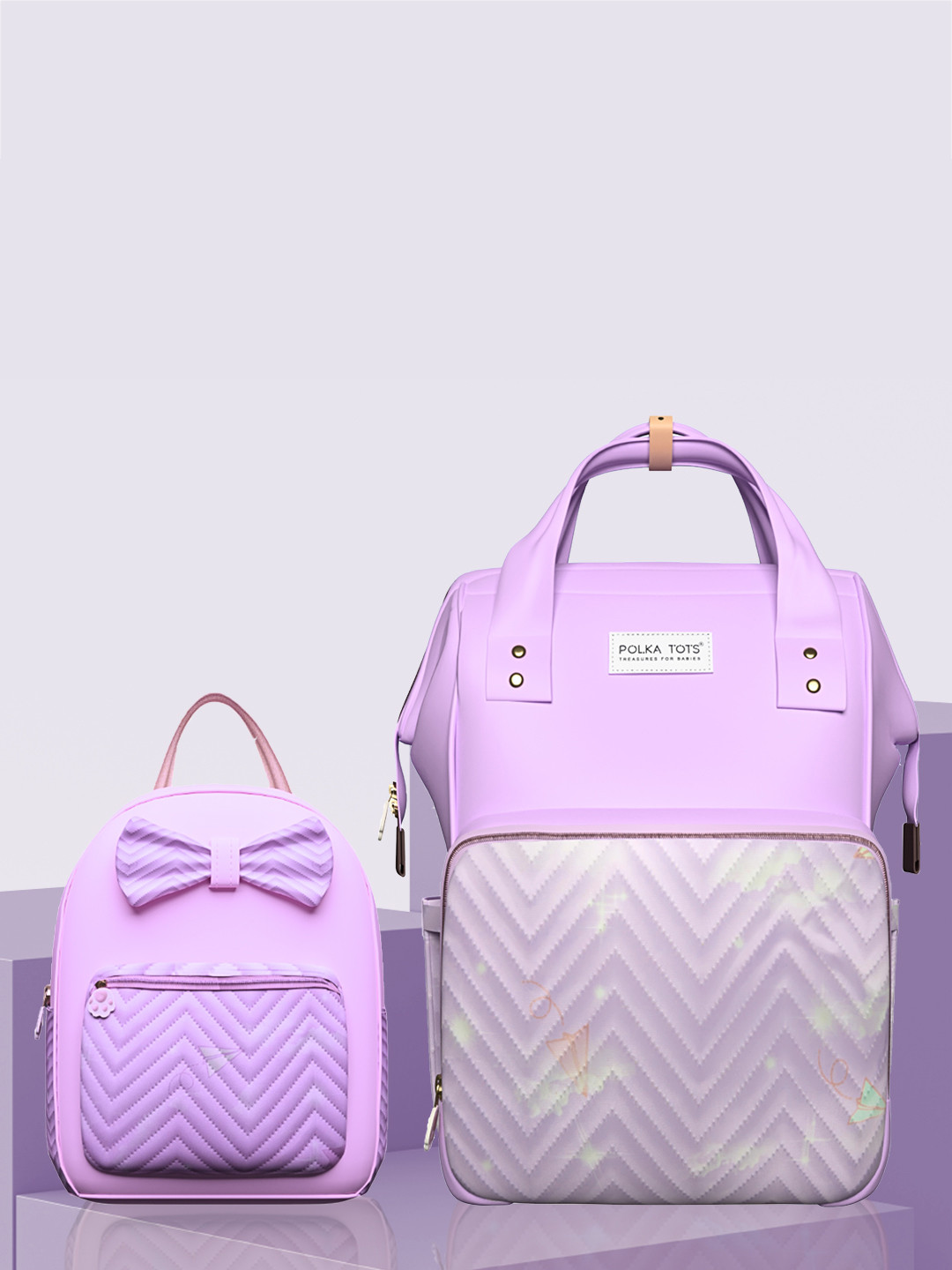 Polka Tots Printed Diaper Backpack With Baby Bag