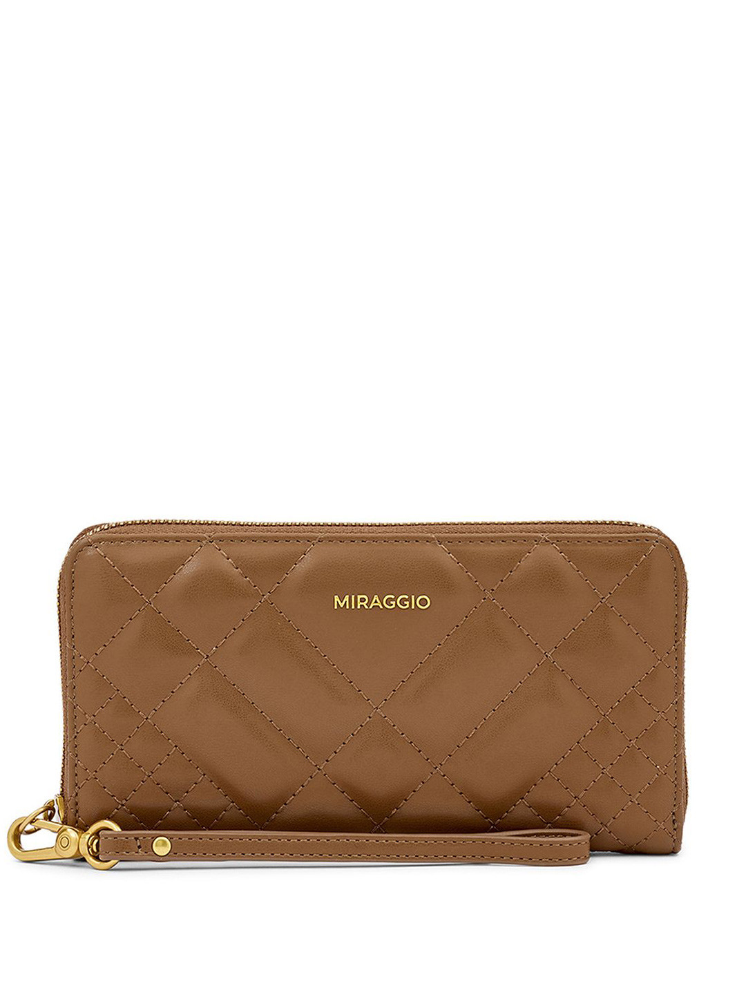 MIRAGGIO Sutton Brown Zip Around Wallet With Detachable Wrist Strap