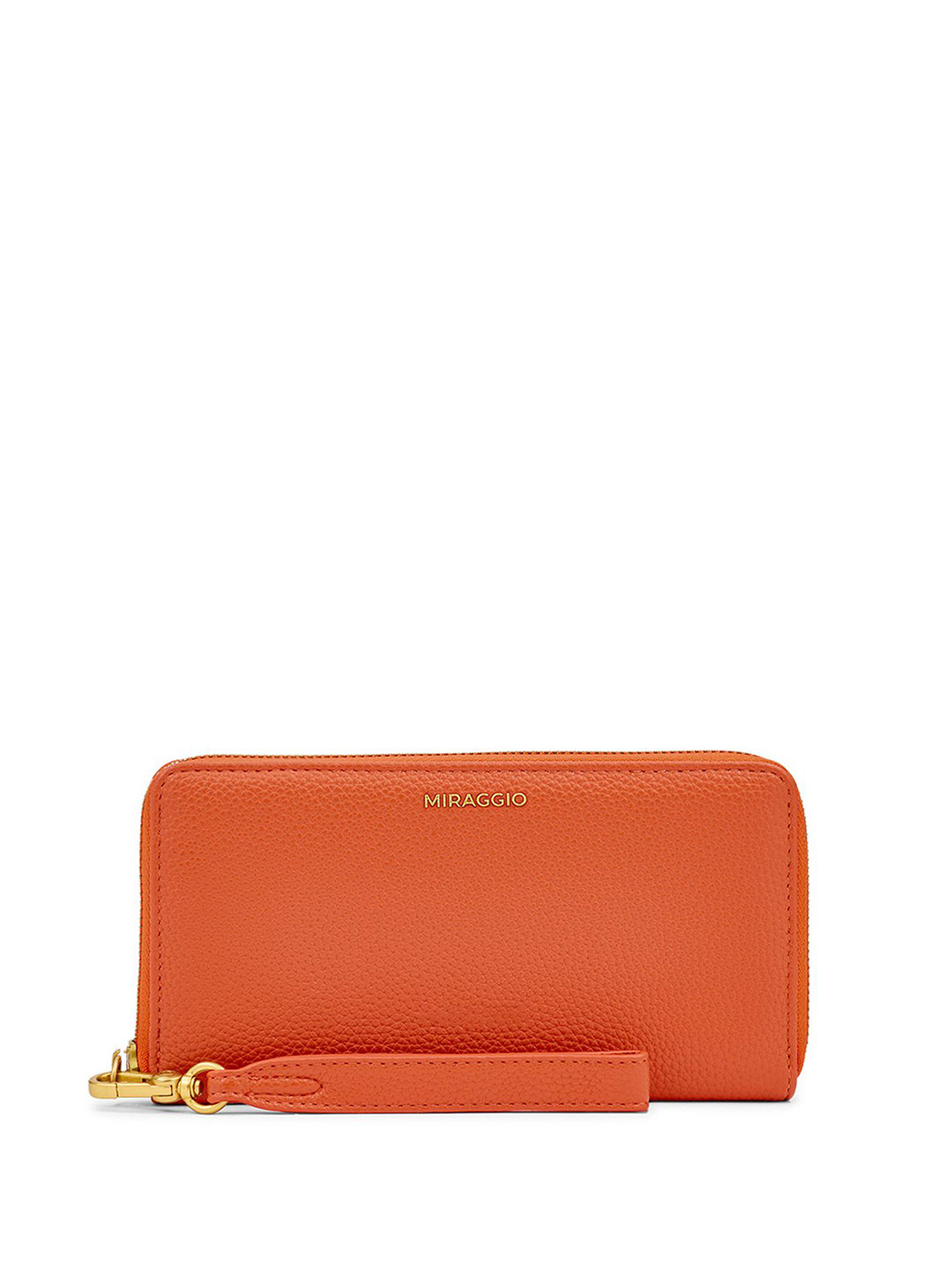 MIRAGGIO Harlow Orange Textured Zip Around Wallet With Detachable Wrist Strap