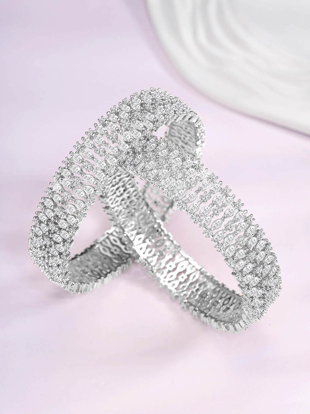 Peora Set f 2 Silver-Plated CZ Studded Bangles