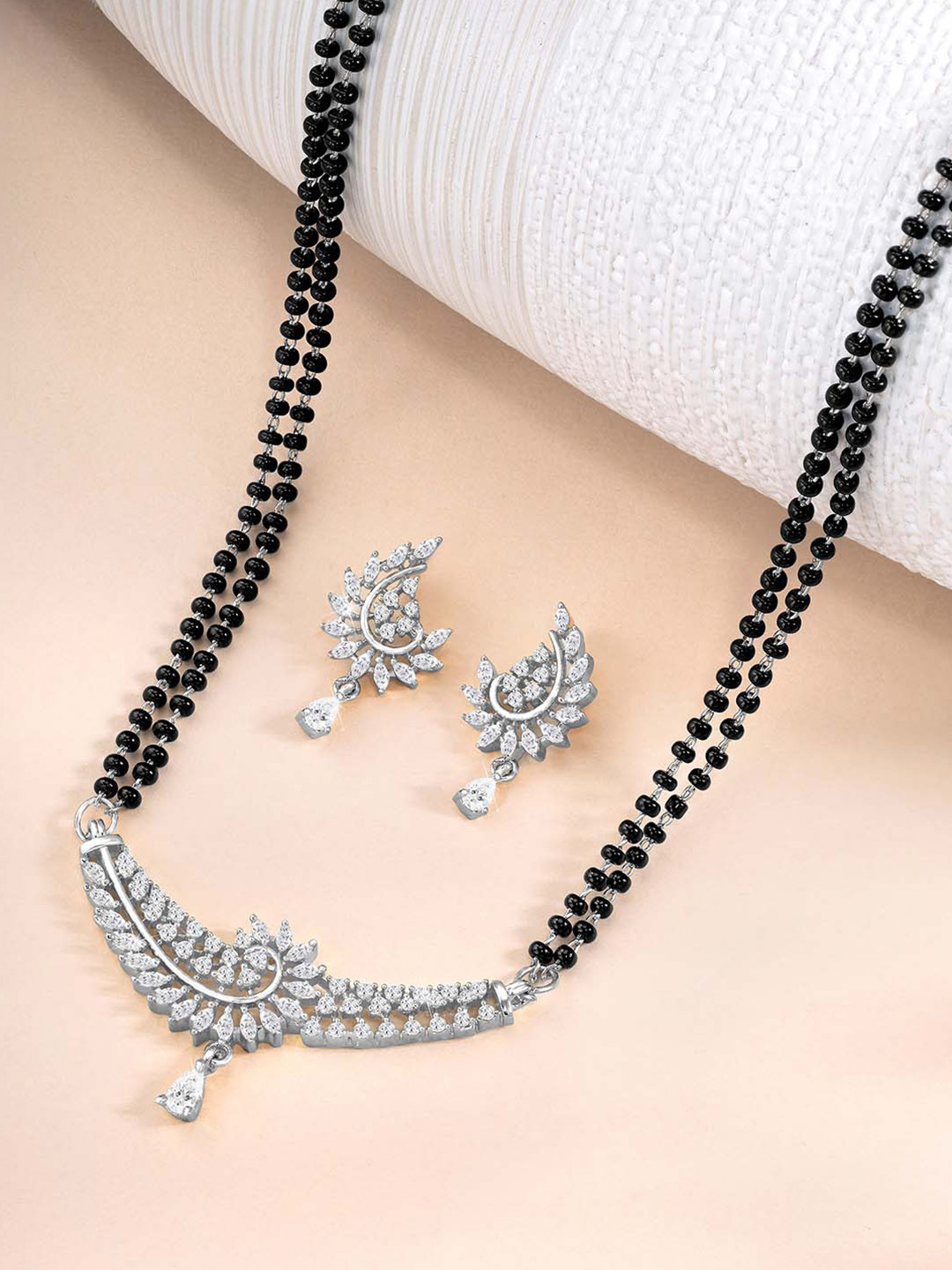Peora Silver-Plated Artificial Stones Mangalsutra