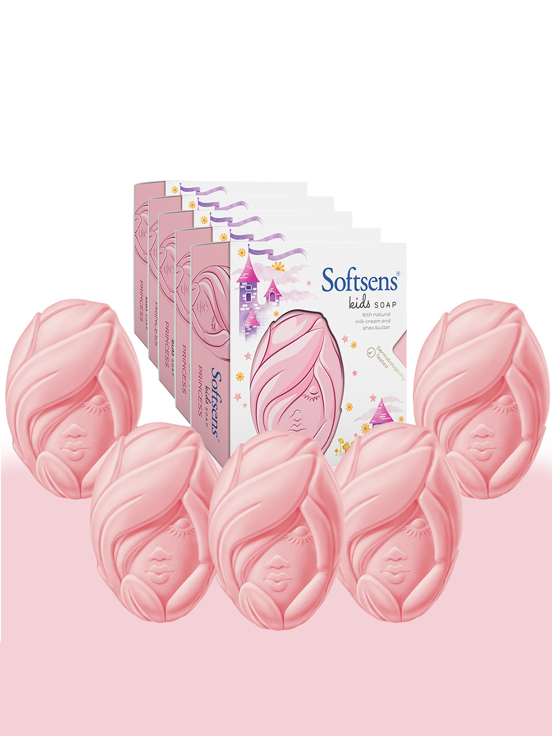 Softsens Kids Set Of 5 Princess Soap With Shea Butter & Milk Cream - 75 g Each