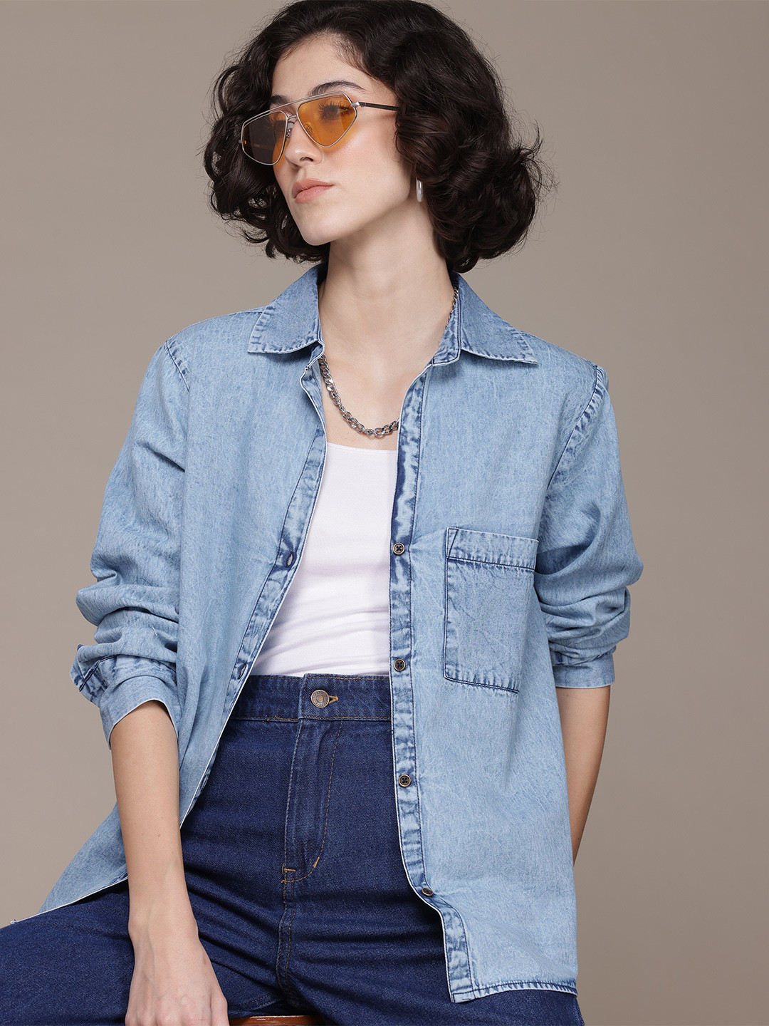 The Roadster Lifestyle Co. Washed Denim Casual Shirt