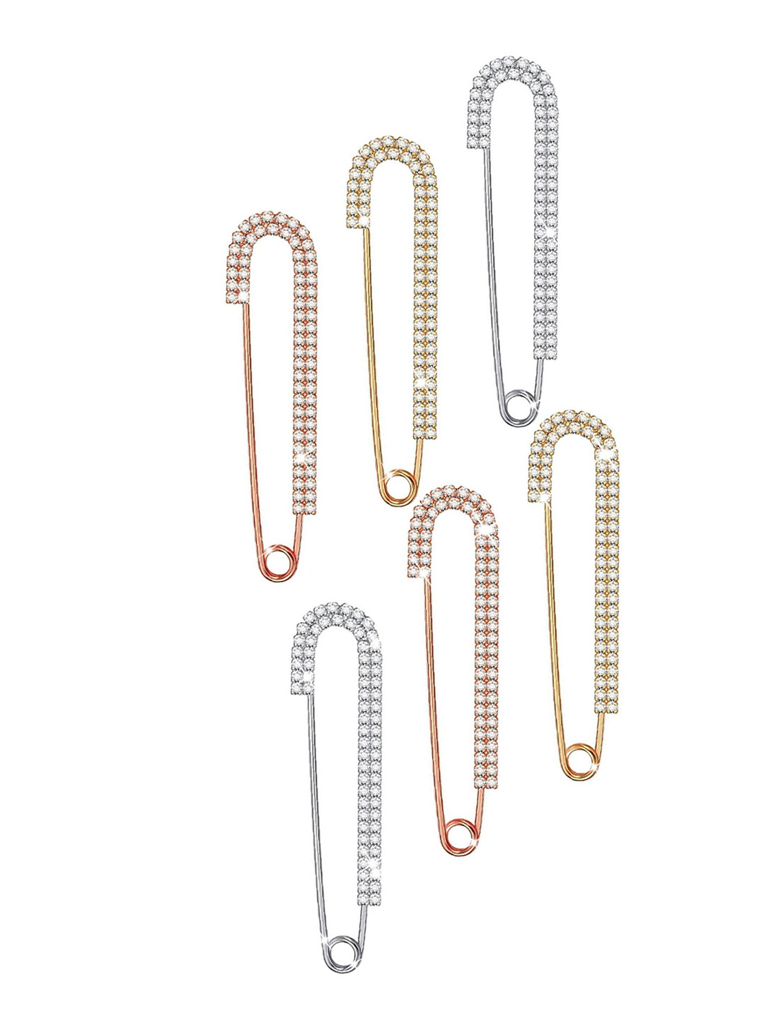 VAMA Women 6 Pcs Multicolour Rhinestone Saree Pleats Coat Dress Pin Brooch