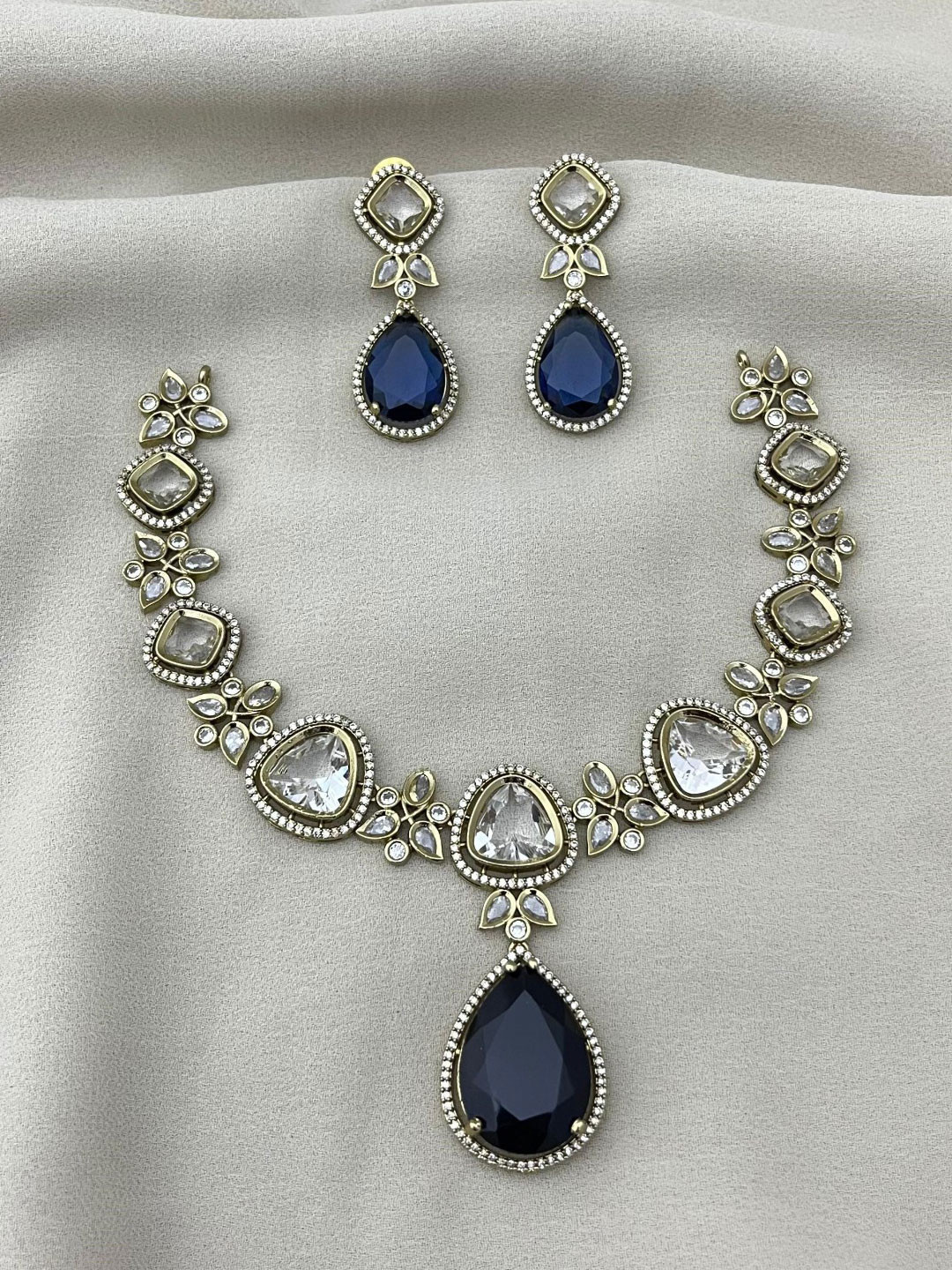 D Rio Fashions Gold-Plated CZ Stone Studded Jewellery Set