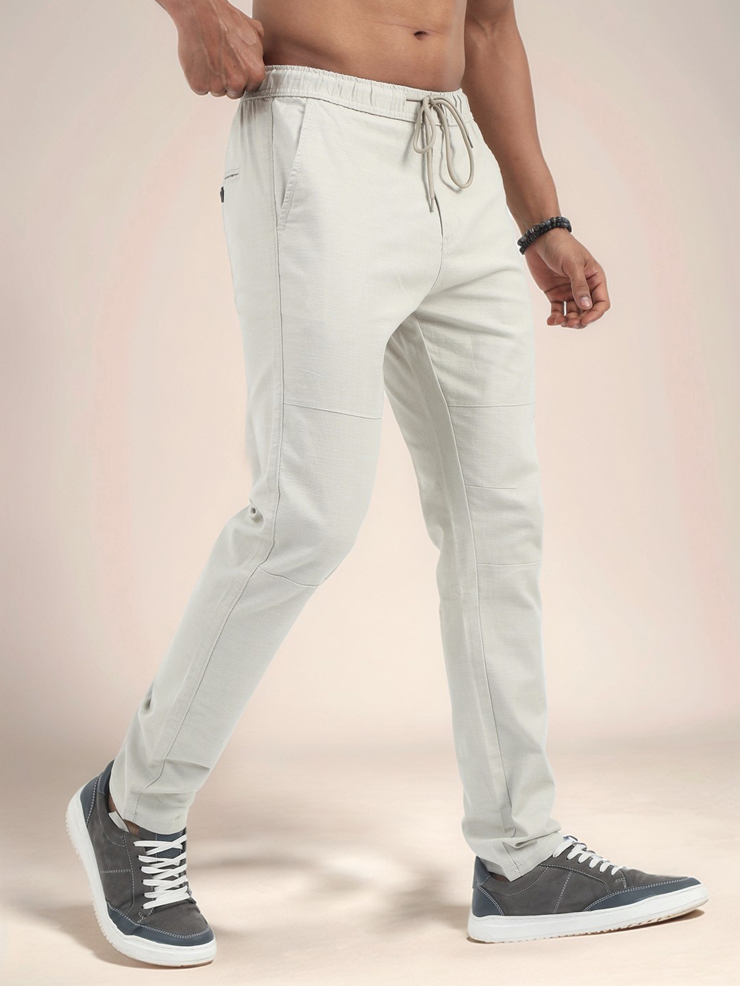 NEVER NEUD Men Relaxed Linen Traveller Trousers