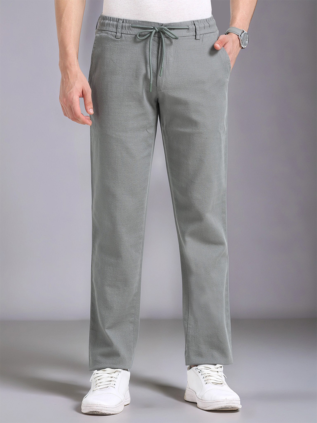NEVER NEUD Men Relaxed Fancy Linen Trousers