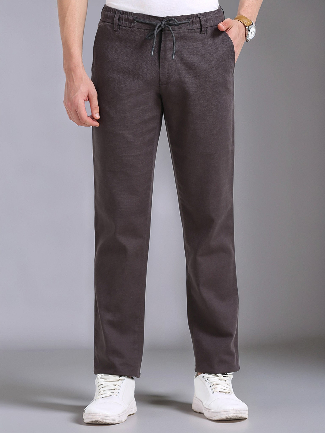 NEVER NEUD Men Relaxed Fancy Linen Trousers