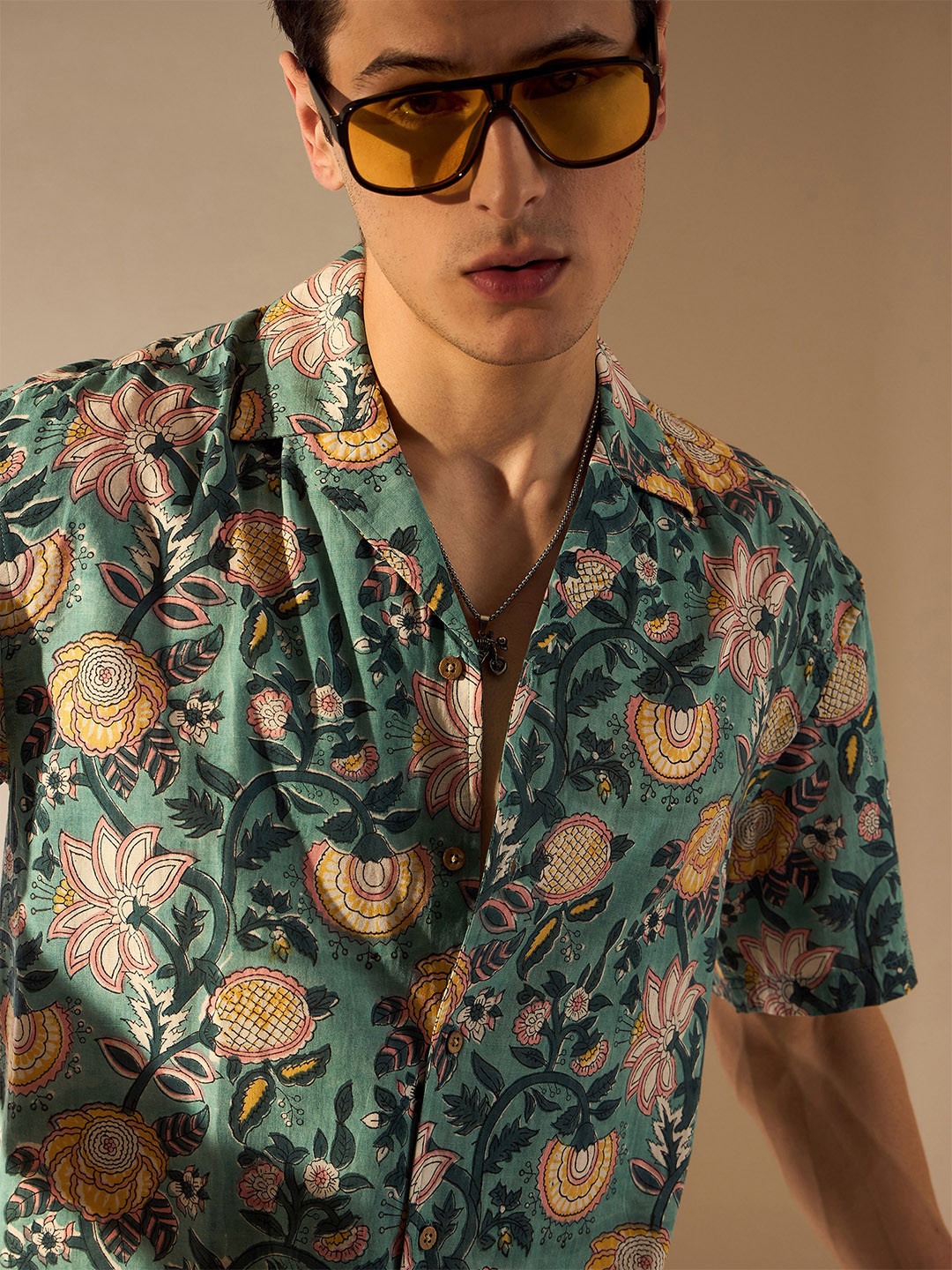 DENNISON Men Block Printed Drop Shoulder Cotton Oversized Shirt