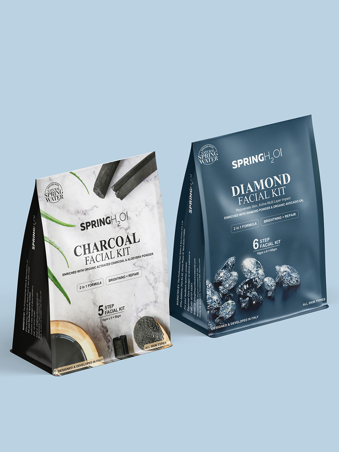 Spring H2O Set Of 2 5 Step Charcoal Facial Kit- 50 g & 6 Step Diamond Facial Kit - 60 g