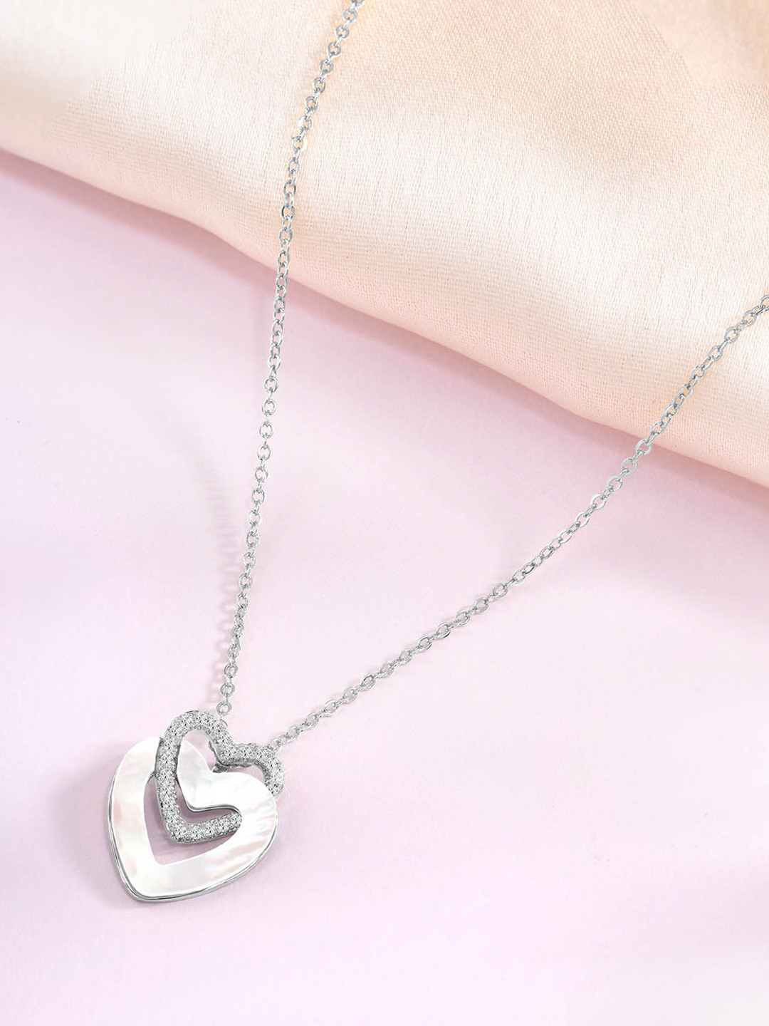 Peora Silver-Plated Cubic Zirconia Stone Studded Heart Shaped Chain