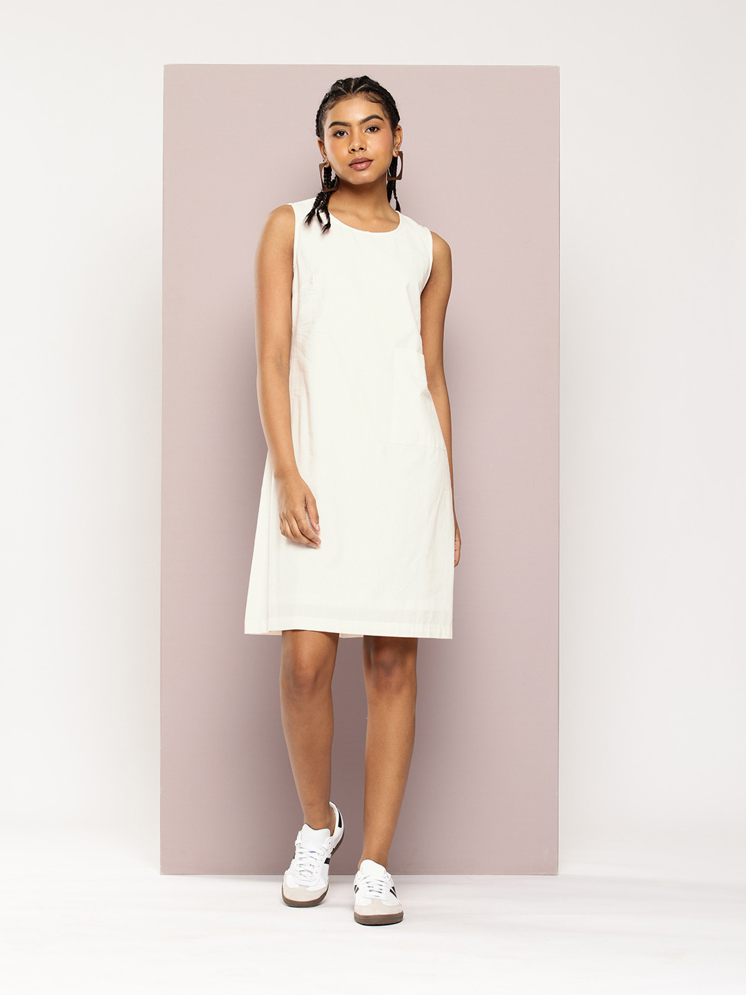 DILLINGER Solid Pure Cotton Shift Dress with Patch Pocket