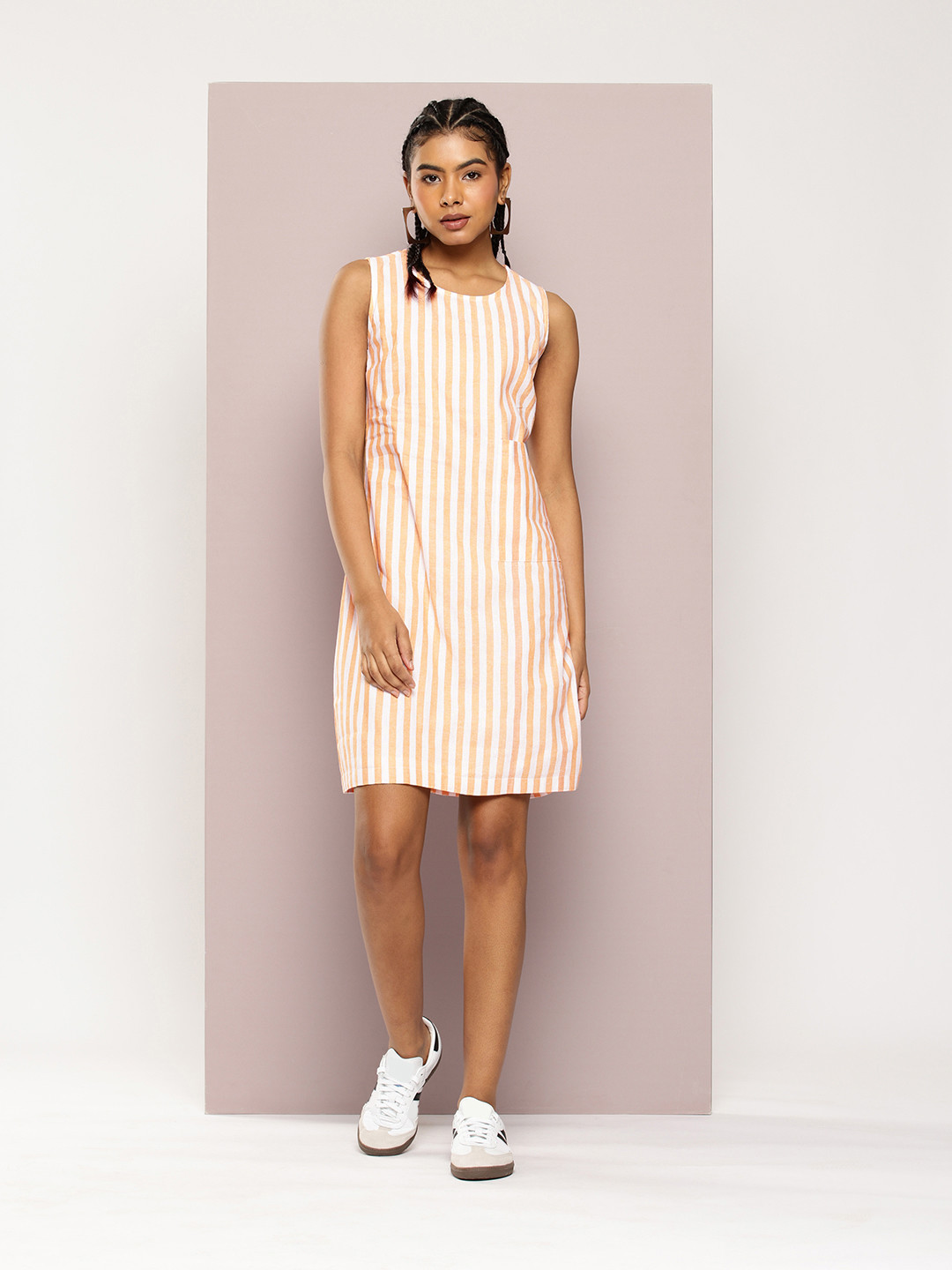 DILLINGER Striped Pure Cotton Shift Dress with Patch Pocket
