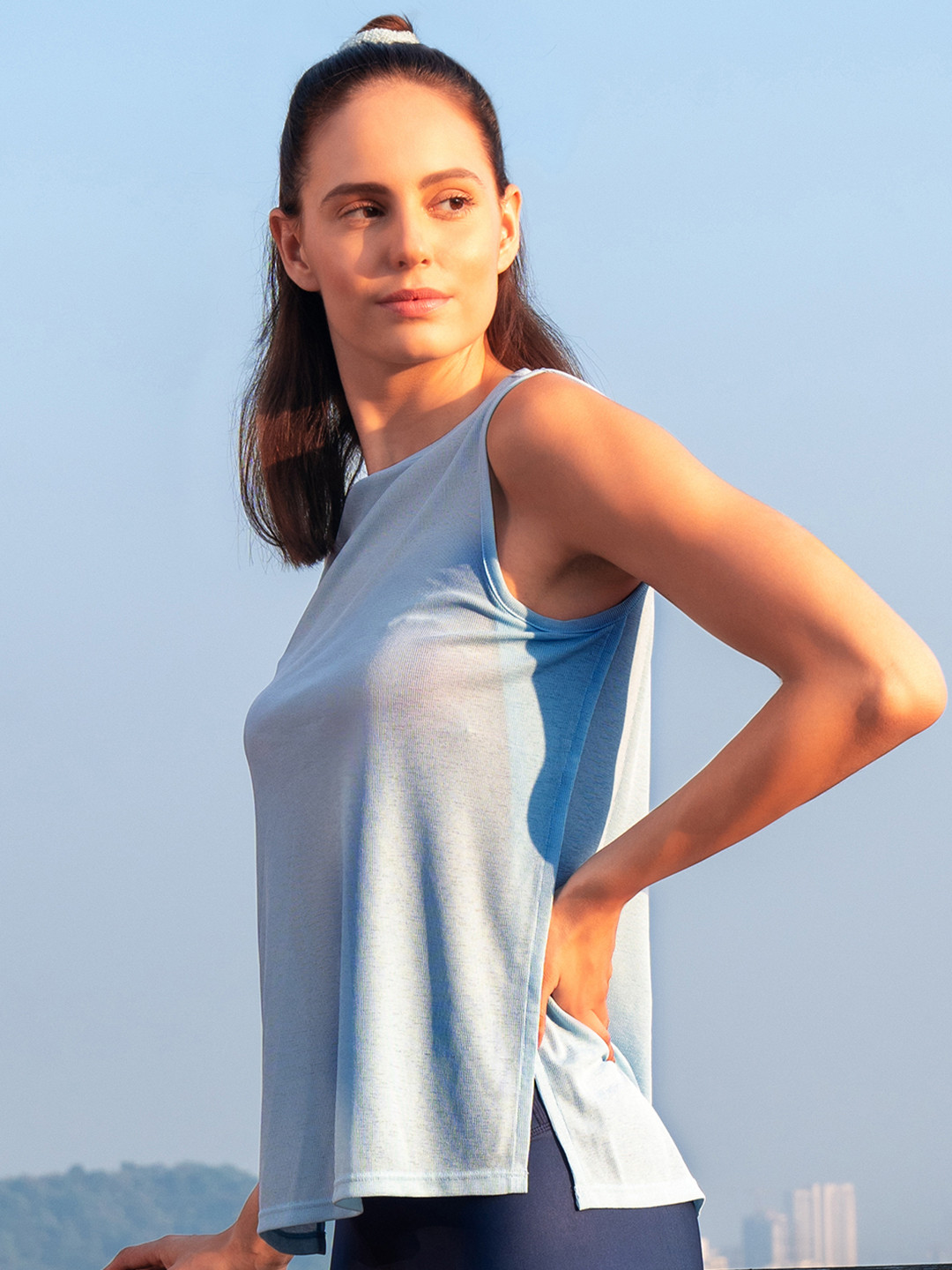 Soie Women Boat Neck Coverup Tee with Side Slit