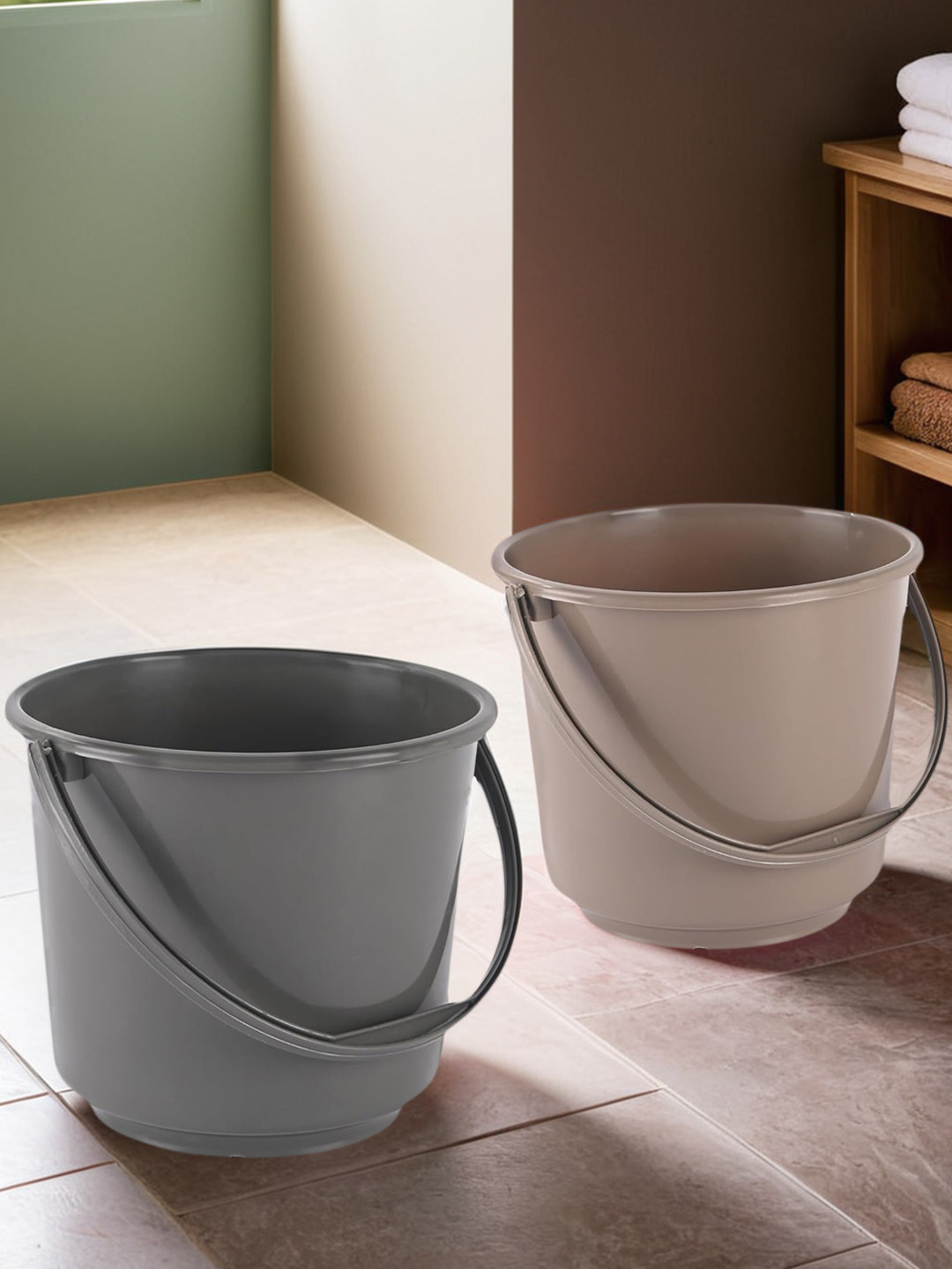 Kuber Industries Grey & Brown 2 Pieces Multi Purpose Small Bucket- 5ltr