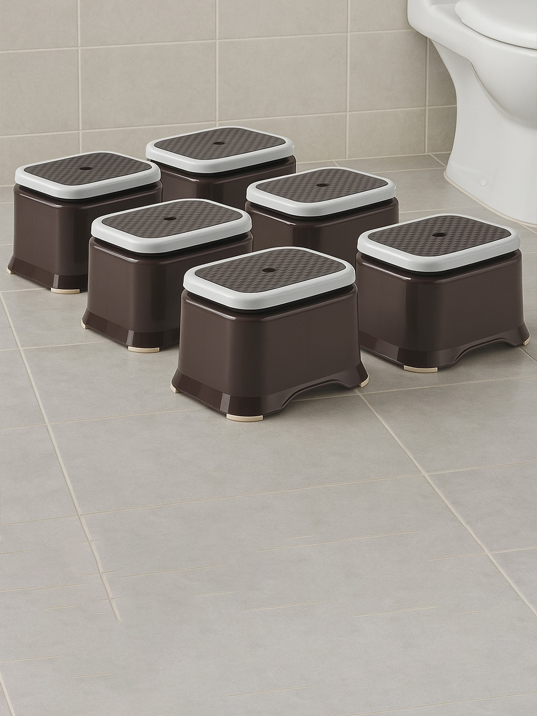 Kuber Industries Brown 6 Pieces Anti Slip Step Stools Adults Bath Stool & Patla Chair