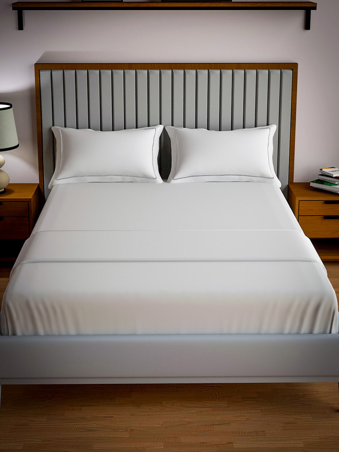 Mulberry Living Serenity Solids White Pure Cotton 250 TC Queen Fine Bedsheet with 2 Pillow Covers-90 x 108 inches