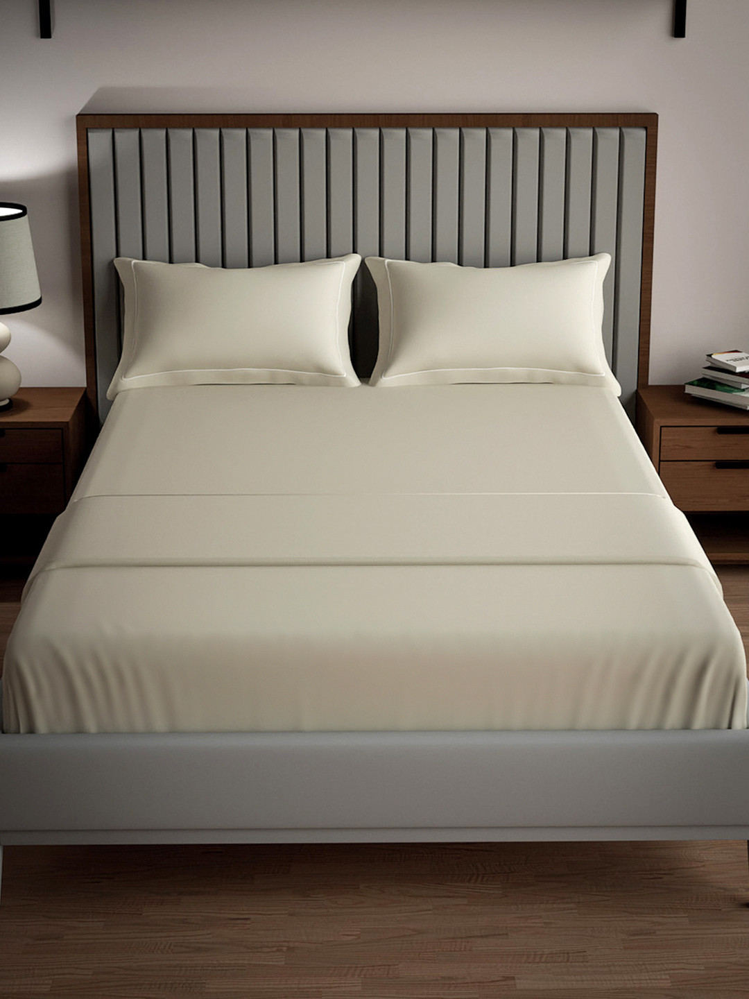 Mulberry Living Serenity Solids Off White Cotton 250 TC Queen Fine Bedsheet with 2 Pillow Covers-90 x 108 inches
